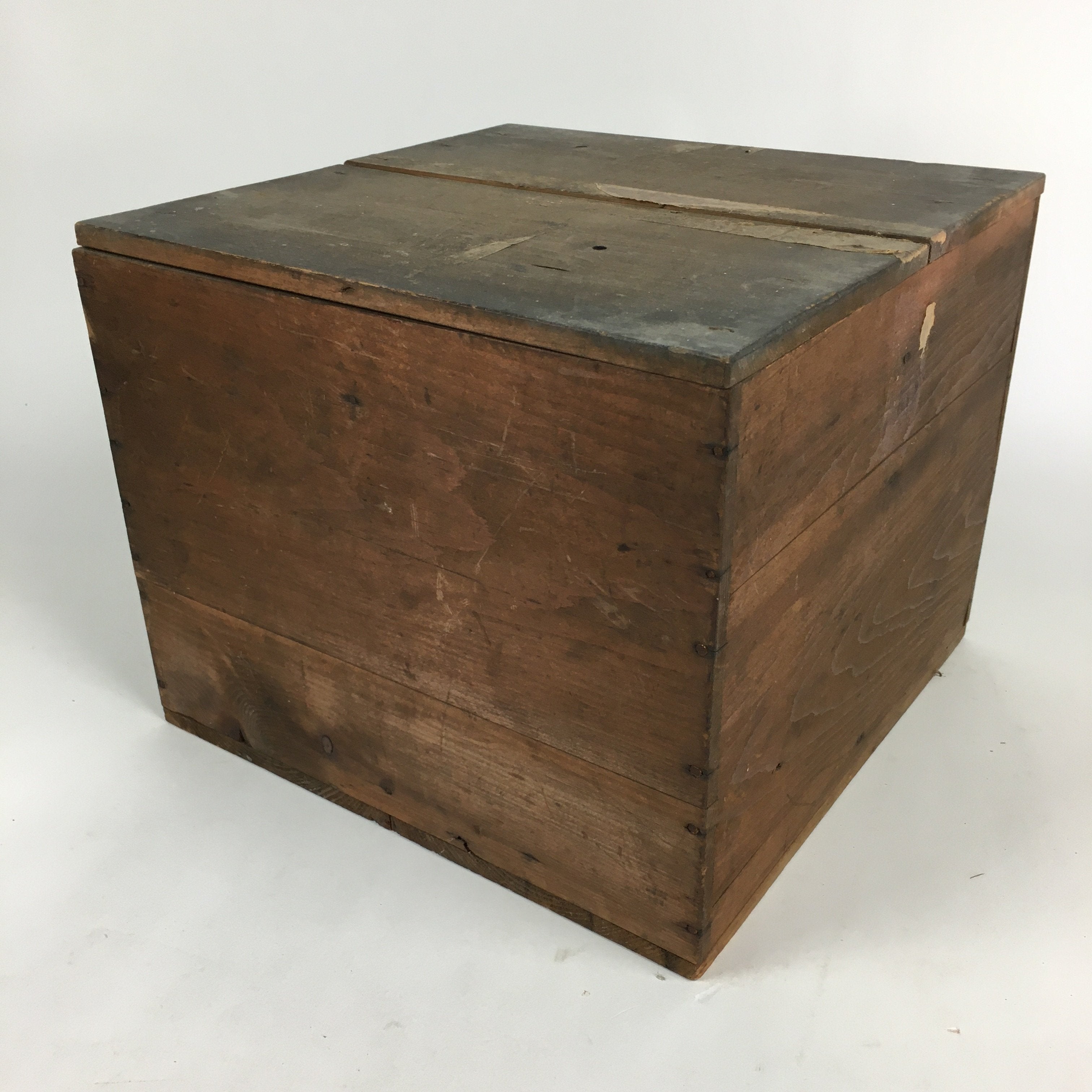 Japanese Wooden Storage Box Vtg Pottery Hako Inside 31.8x31.5x25cm WB871
