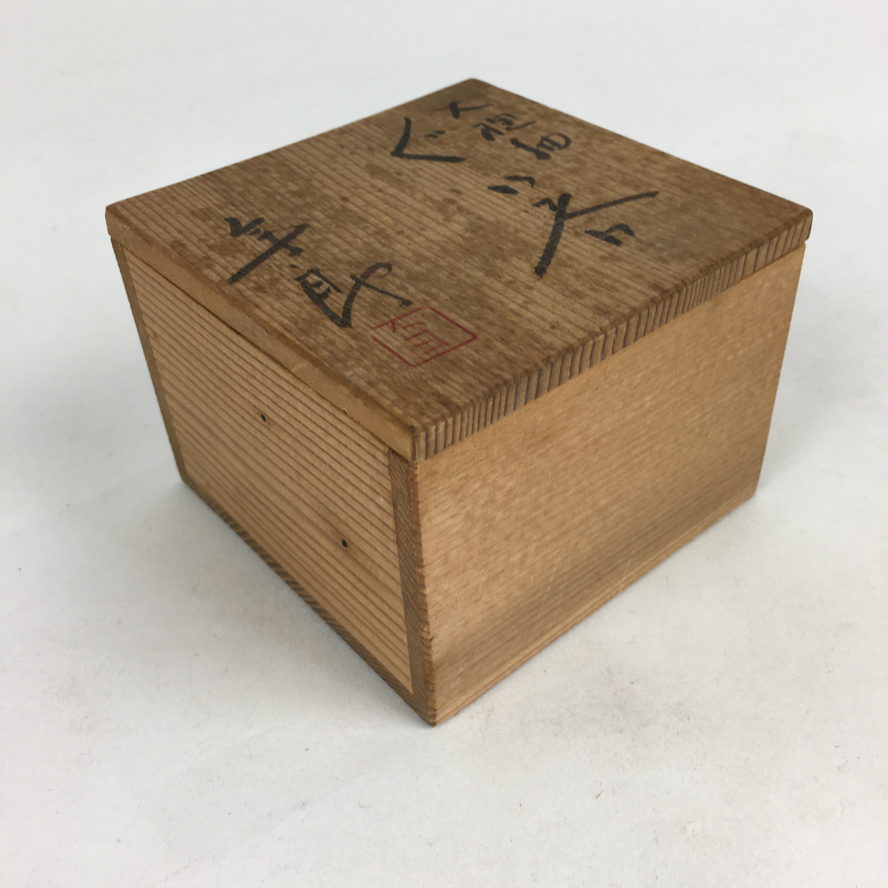 Japanese Wooden Storage Box Vtg Pottery Hako Inside 8.0x8.0x5.8cm WB930