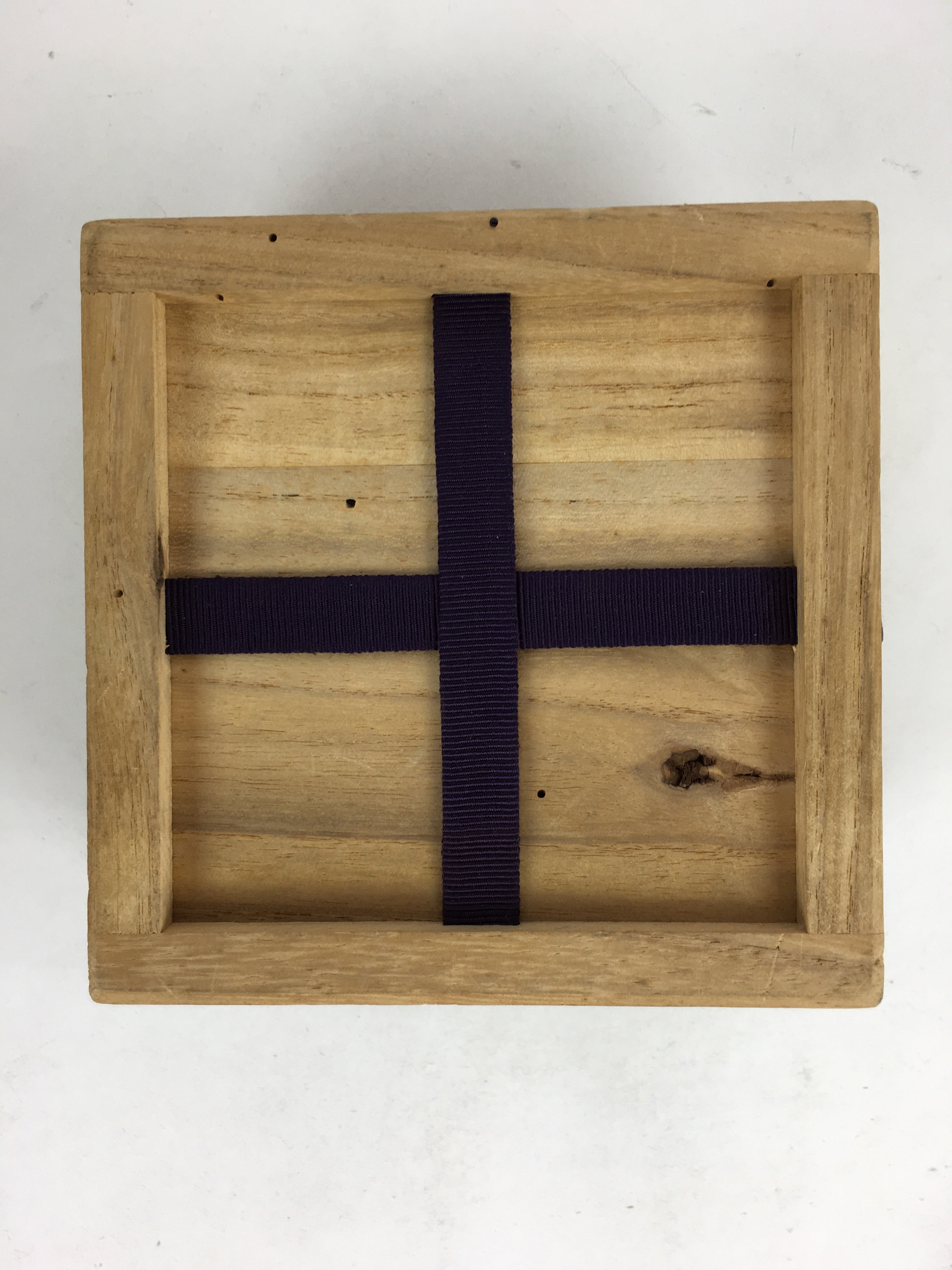 Japanese Wooden Storage Box Vtg Pottery Hako Inside 9.7x9.7x3.2cm WB935