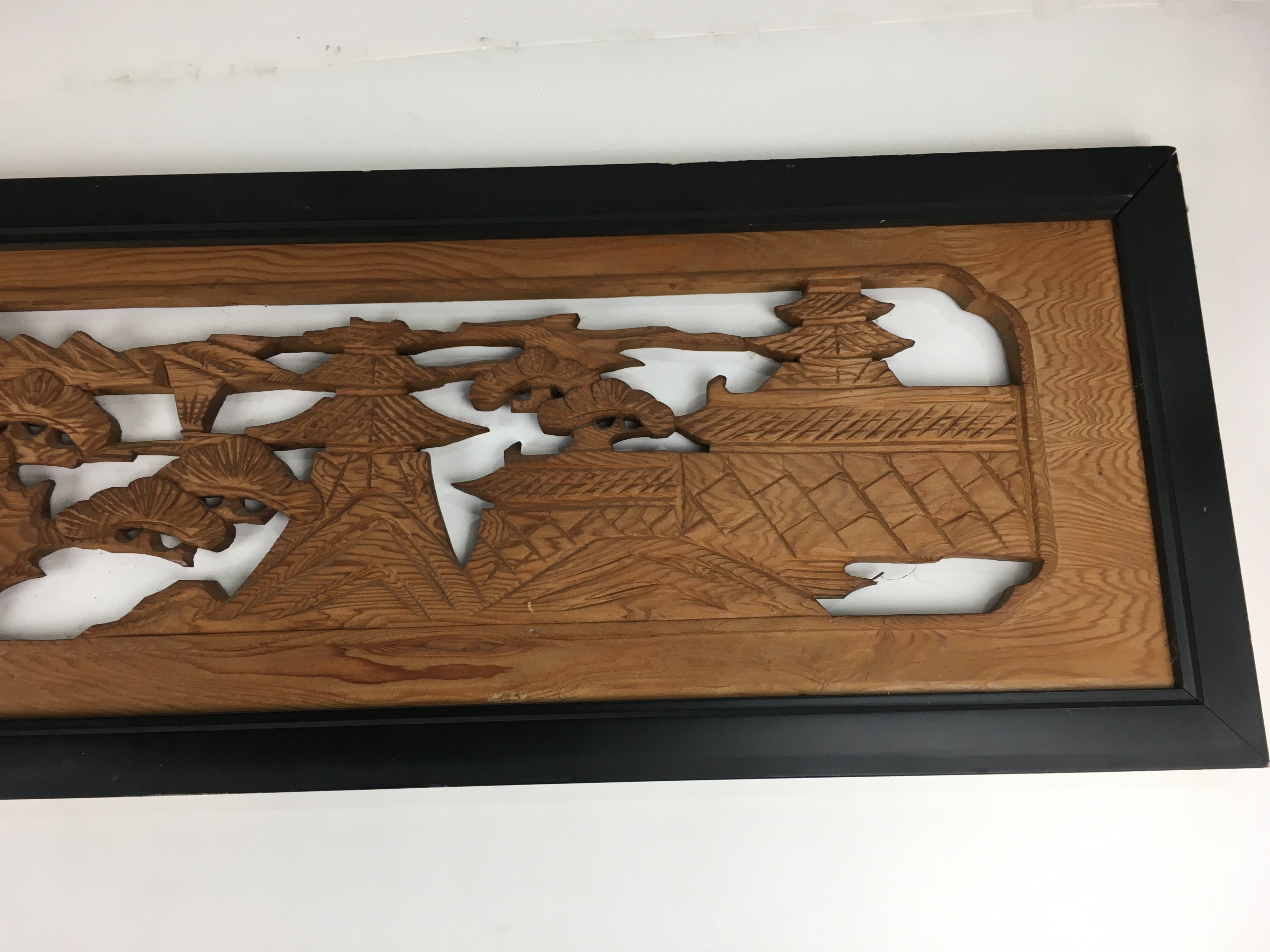 Japanese Wooden Transom Panel Vtg Ranma Door Carving Decoration R22