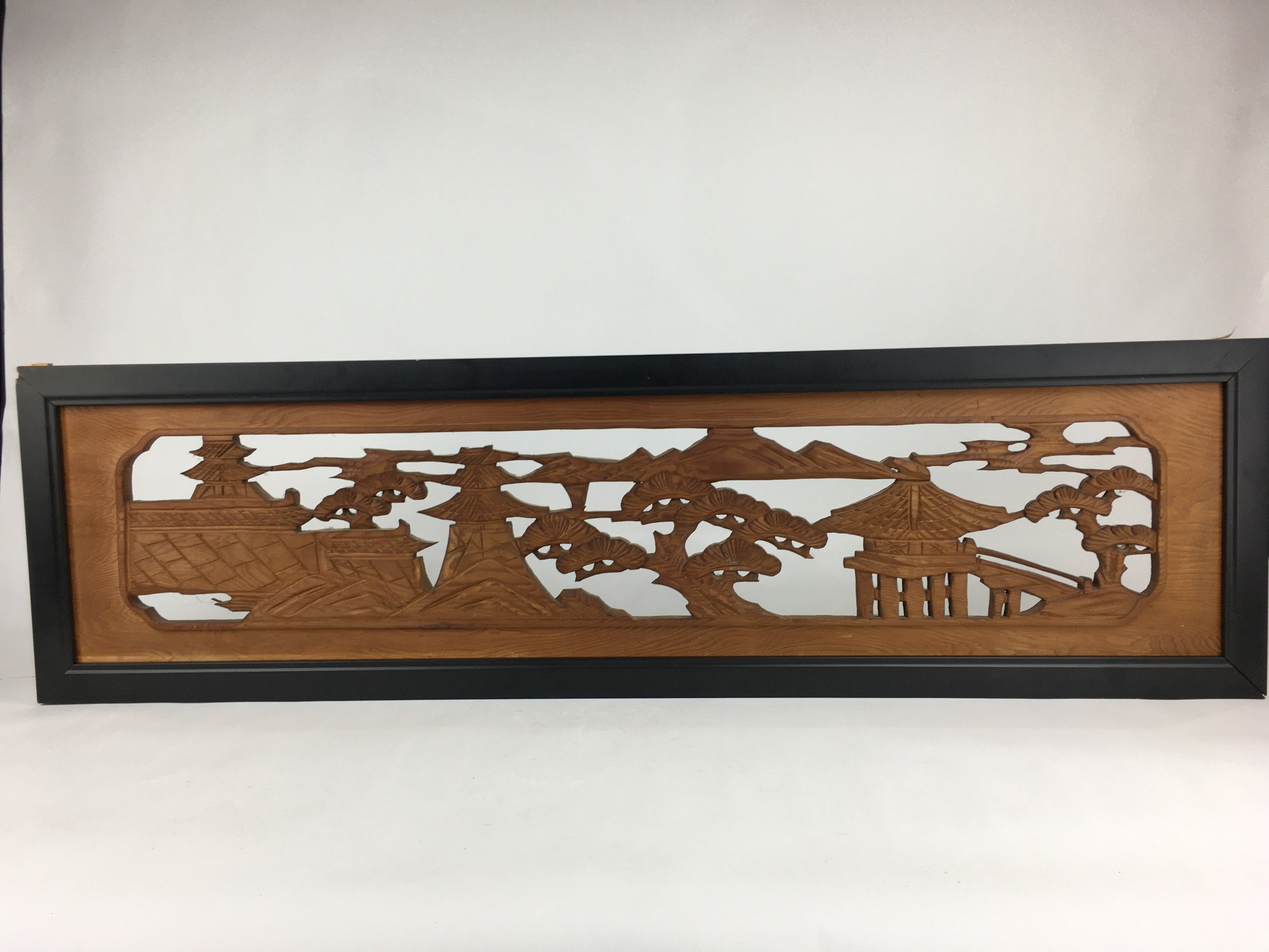 Japanese Wooden Transom Panel Vtg Ranma Door Carving Decoration R22