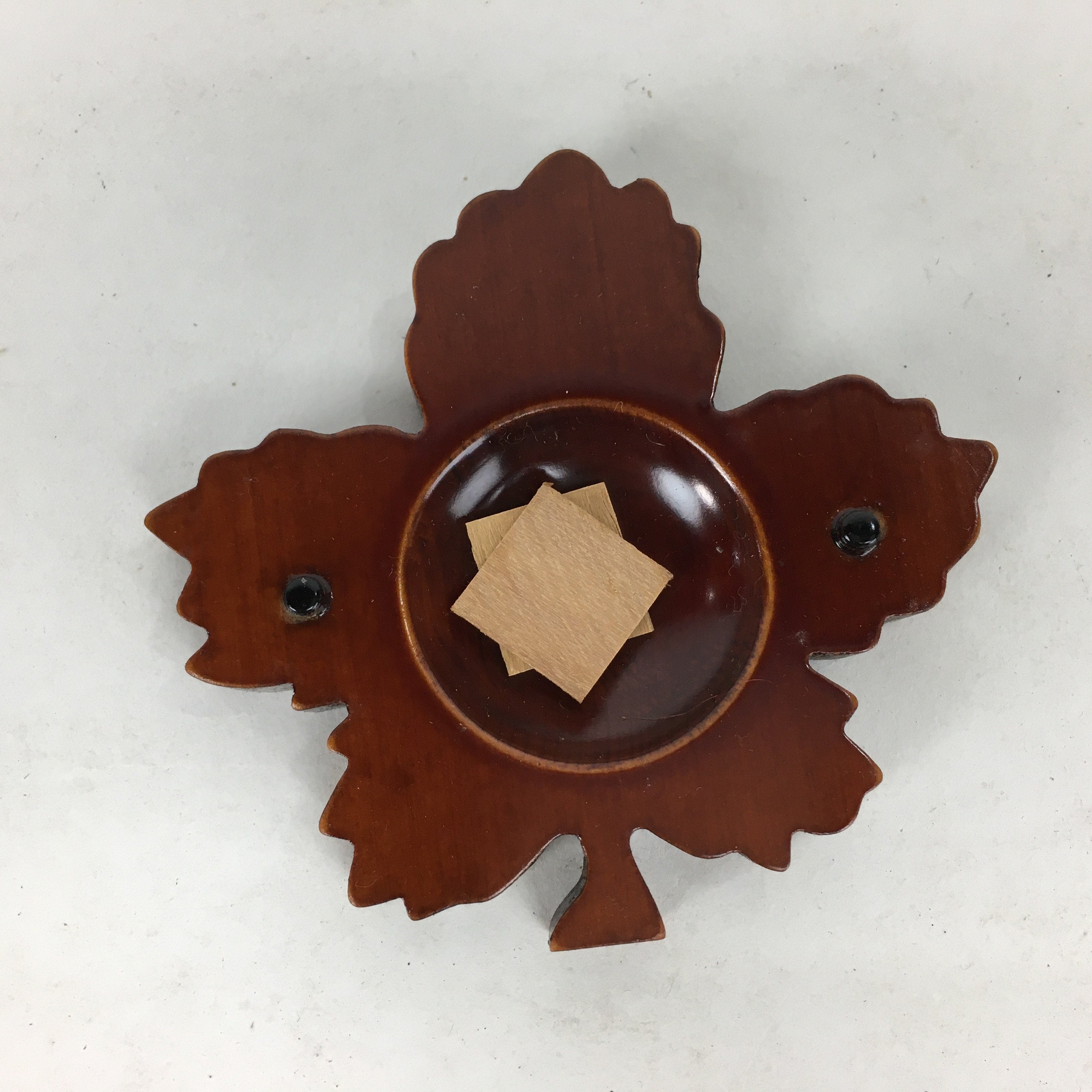 Japanese Wooden Vanished Insense Container Kogo Vtg Tea Ceremony Brown Leaf UR57