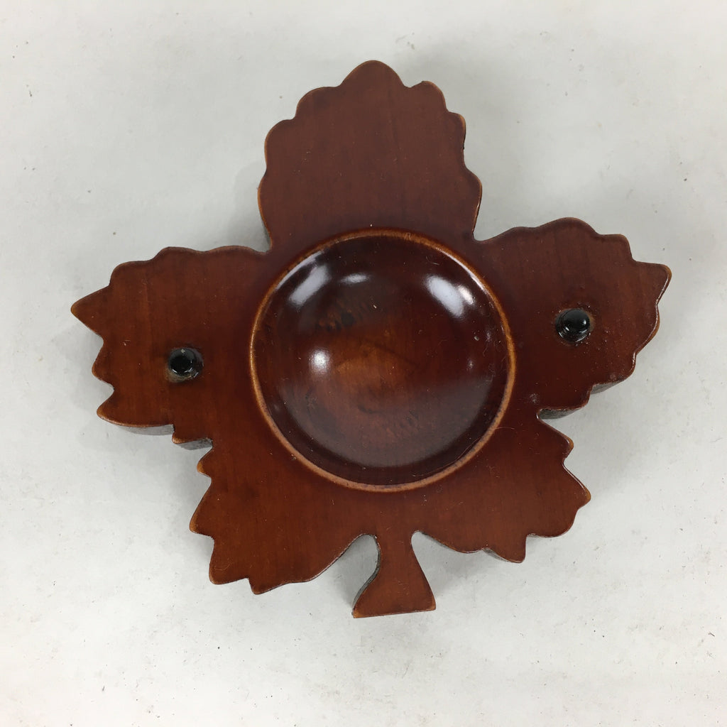 Japanese Wooden Vanished Insense Container Kogo Vtg Tea Ceremony Brown Leaf UR57