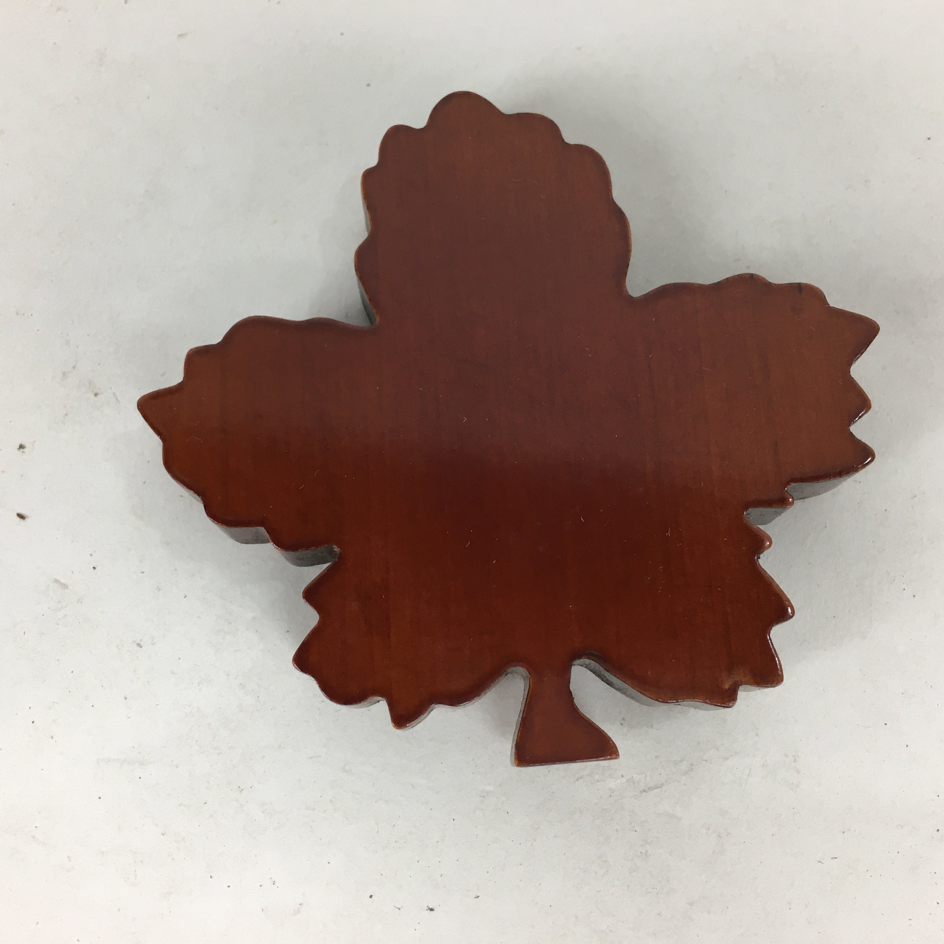 Japanese Wooden Vanished Insense Container Kogo Vtg Tea Ceremony Brown Leaf UR57