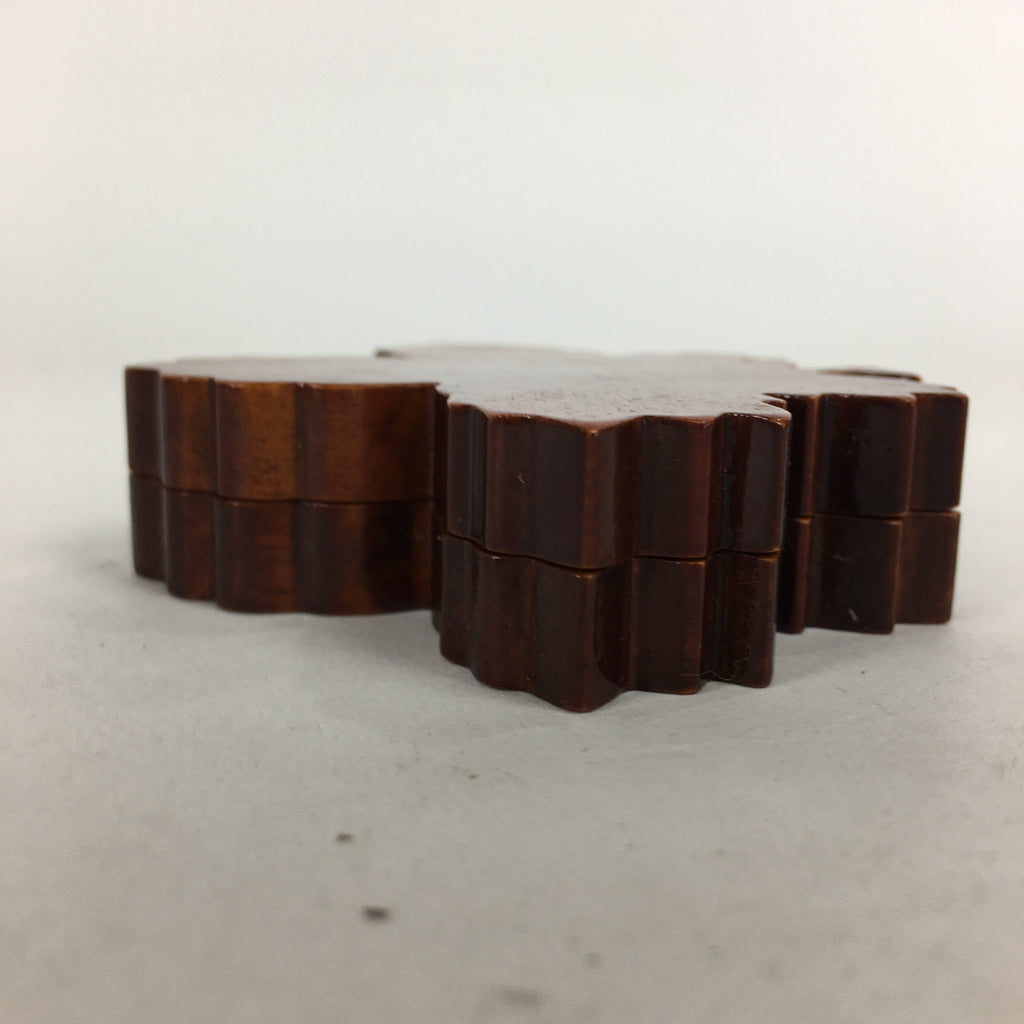 Japanese Wooden Vanished Insense Container Kogo Vtg Tea Ceremony Brown Leaf UR57