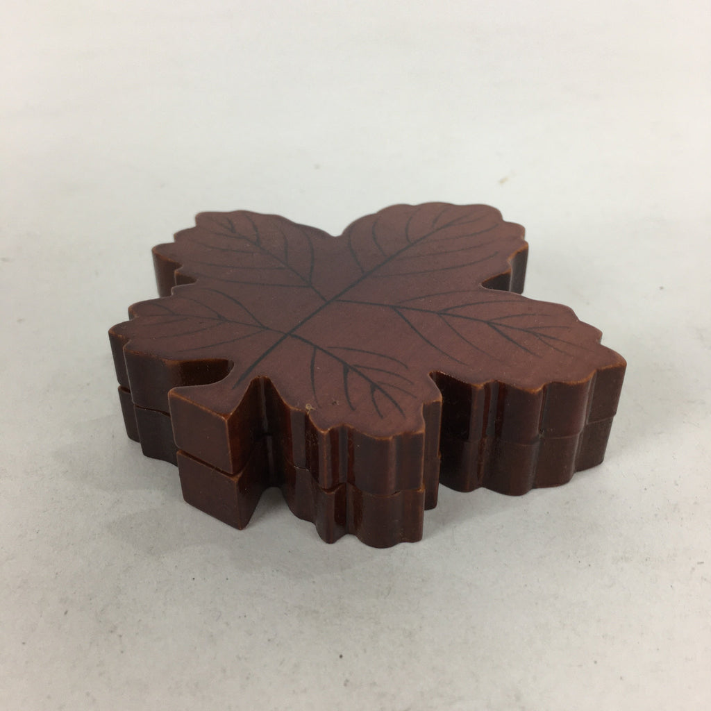 Japanese Wooden Vanished Insense Container Kogo Vtg Tea Ceremony Brown Leaf UR57