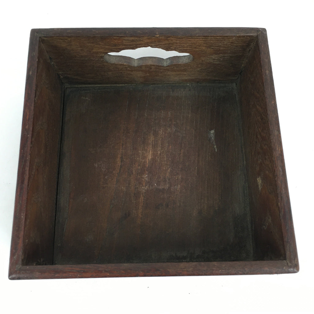 Japanese Wooden Varnished Box Vtg Rectangle Box-Tray Brown Tea Ceremony UR657