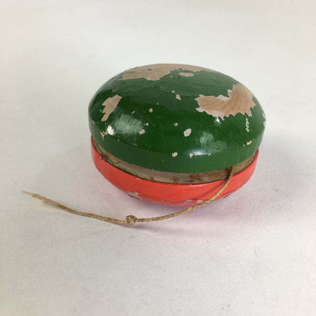 Japanese Wooden Yo-yo Vtg Red And Green Traditional Children's Toy JK321