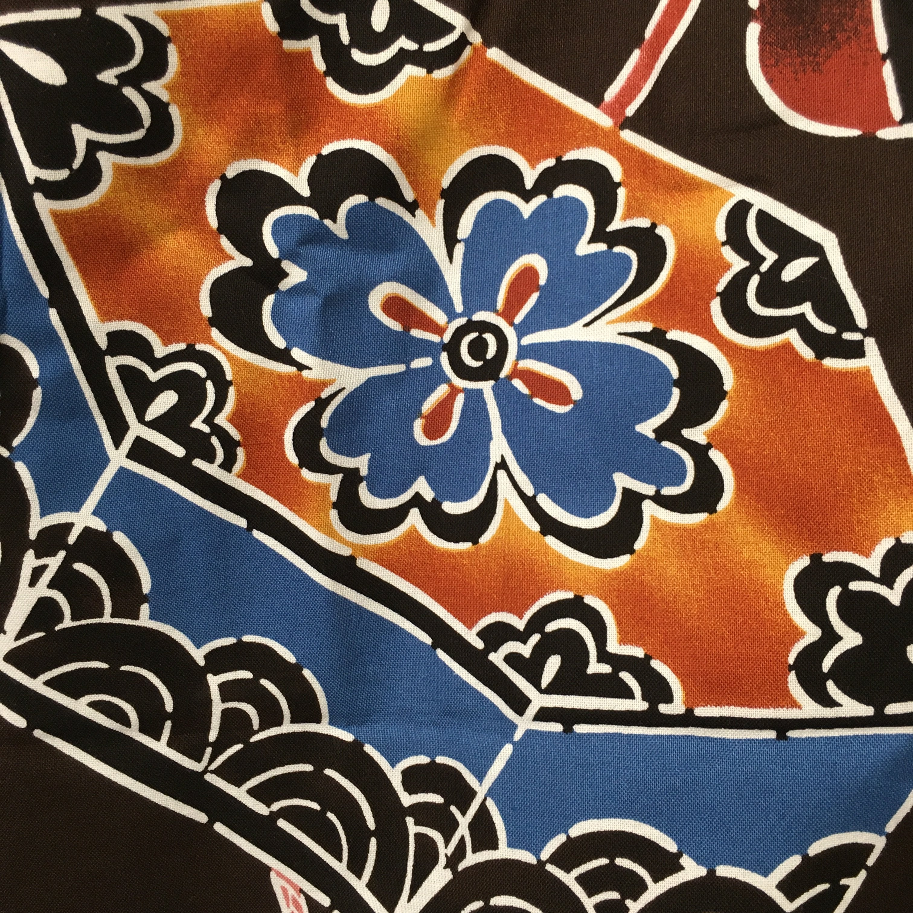 Japanese Wrap Cloth Furoshiki Fabric Cotton Brown Blue Orange Flower Motif FU131