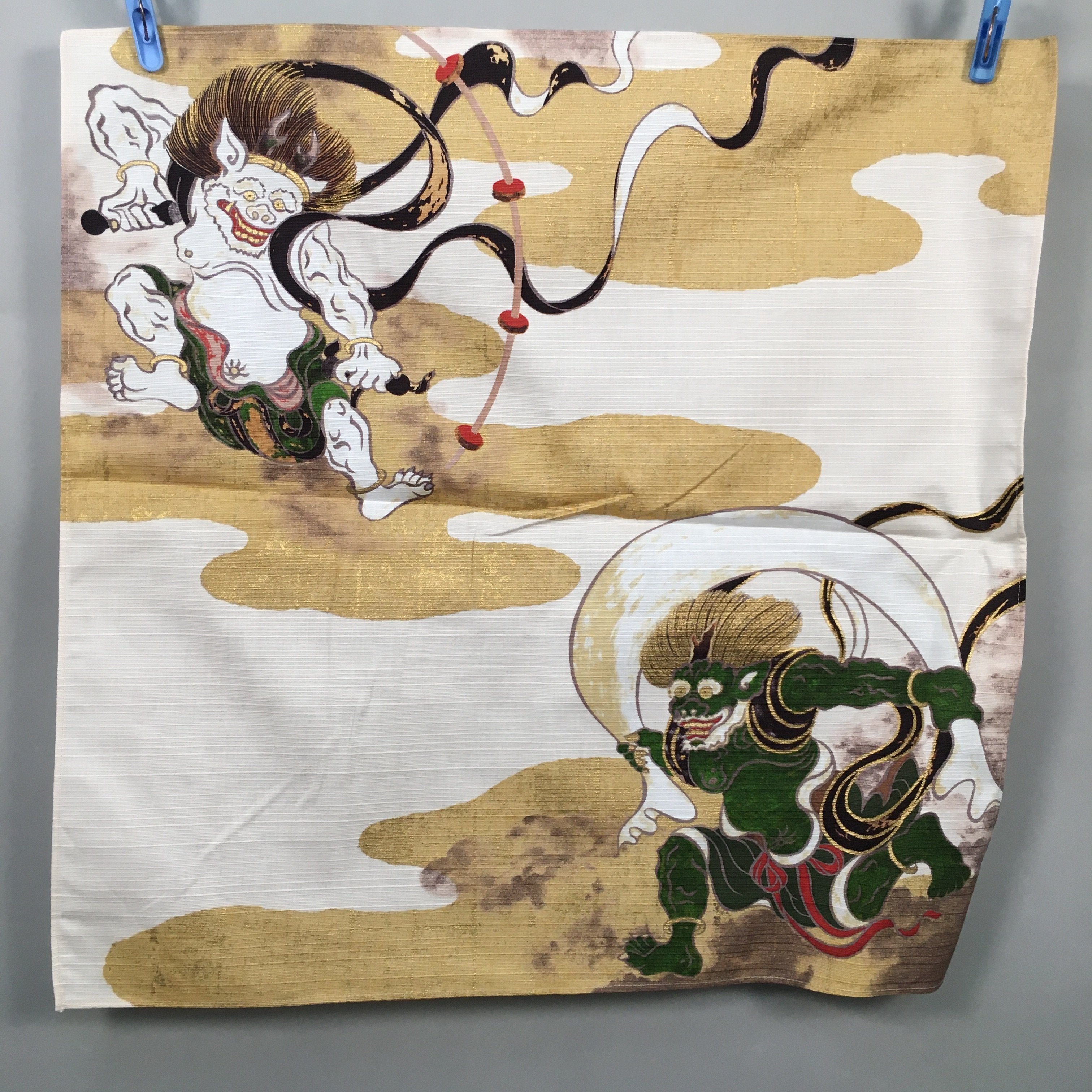 Japanese Wrap Cloth Furoshiki Fabric Cotton Demons Gold Green FU126