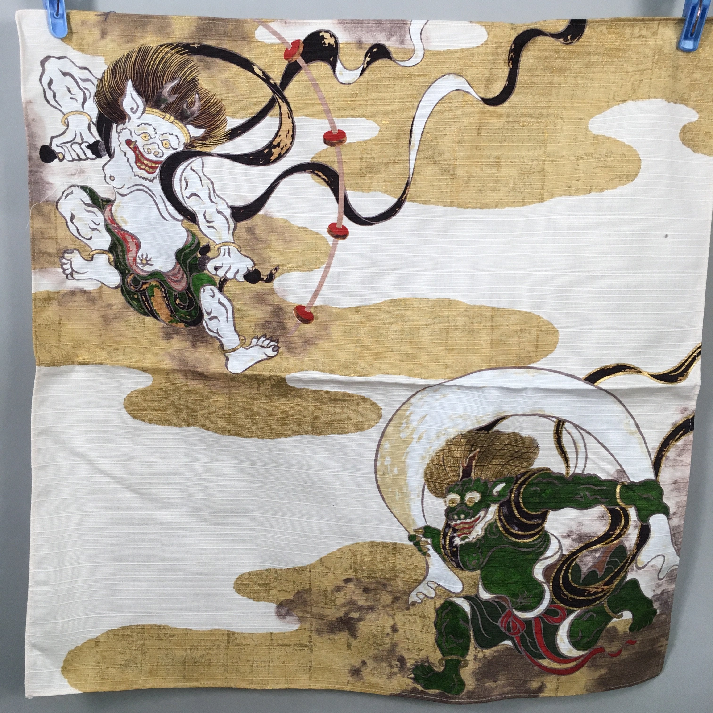 Japanese Wrap Cloth Furoshiki Fabric Cotton Demons Gold Green FU128