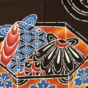 Japanese Wrap Cloth Furoshiki Fabric Cotton Flower Print Brown Blue FU184