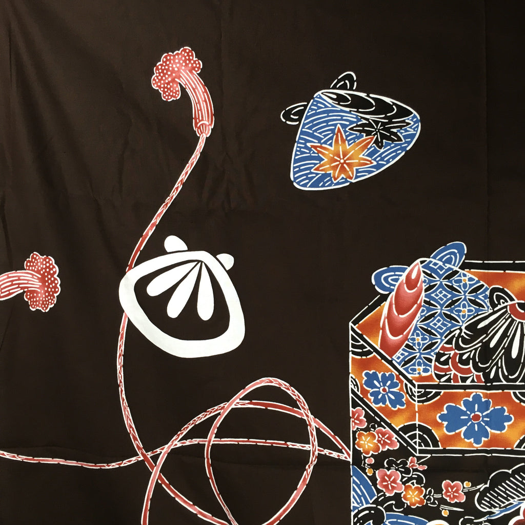 Japanese Wrap Cloth Furoshiki Fabric Cotton Flower Print Brown Blue FU185