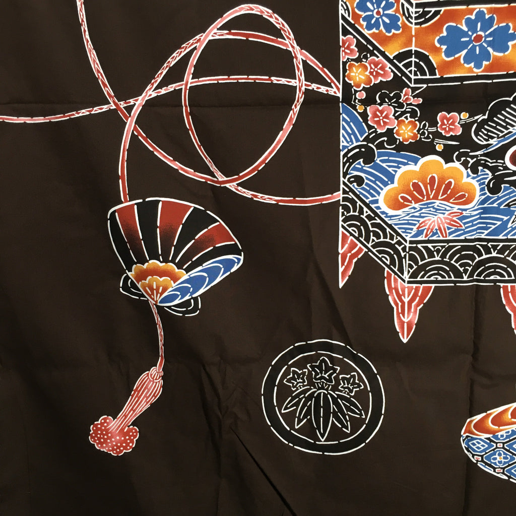 Japanese Wrap Cloth Furoshiki Fabric Cotton Flower Print Brown Blue FU185