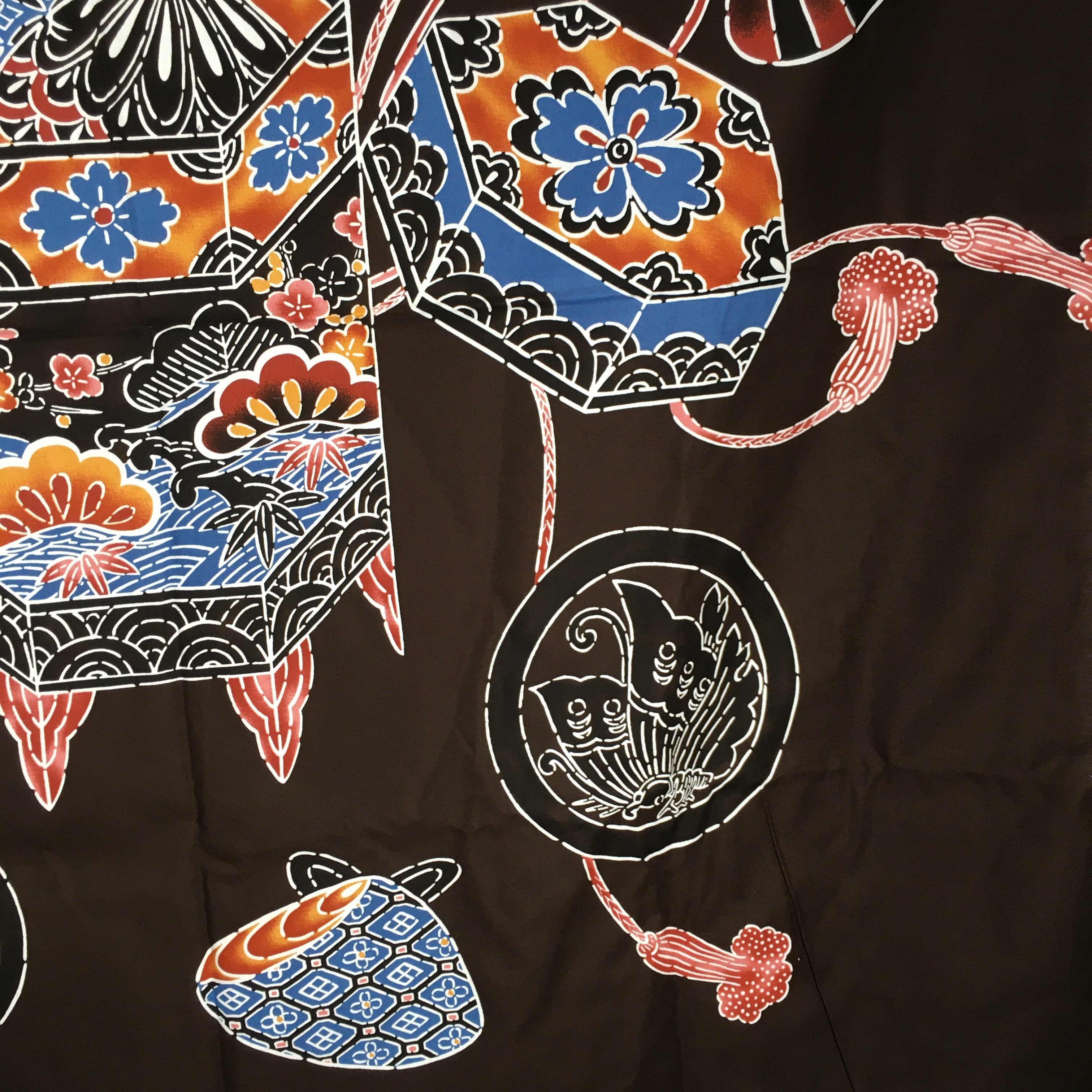 Japanese Wrap Cloth Furoshiki Fabric Cotton Flower Print Brown Blue FU185