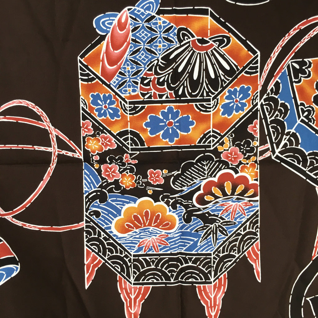Japanese Wrap Cloth Furoshiki Fabric Cotton Flower Print Brown Blue FU185