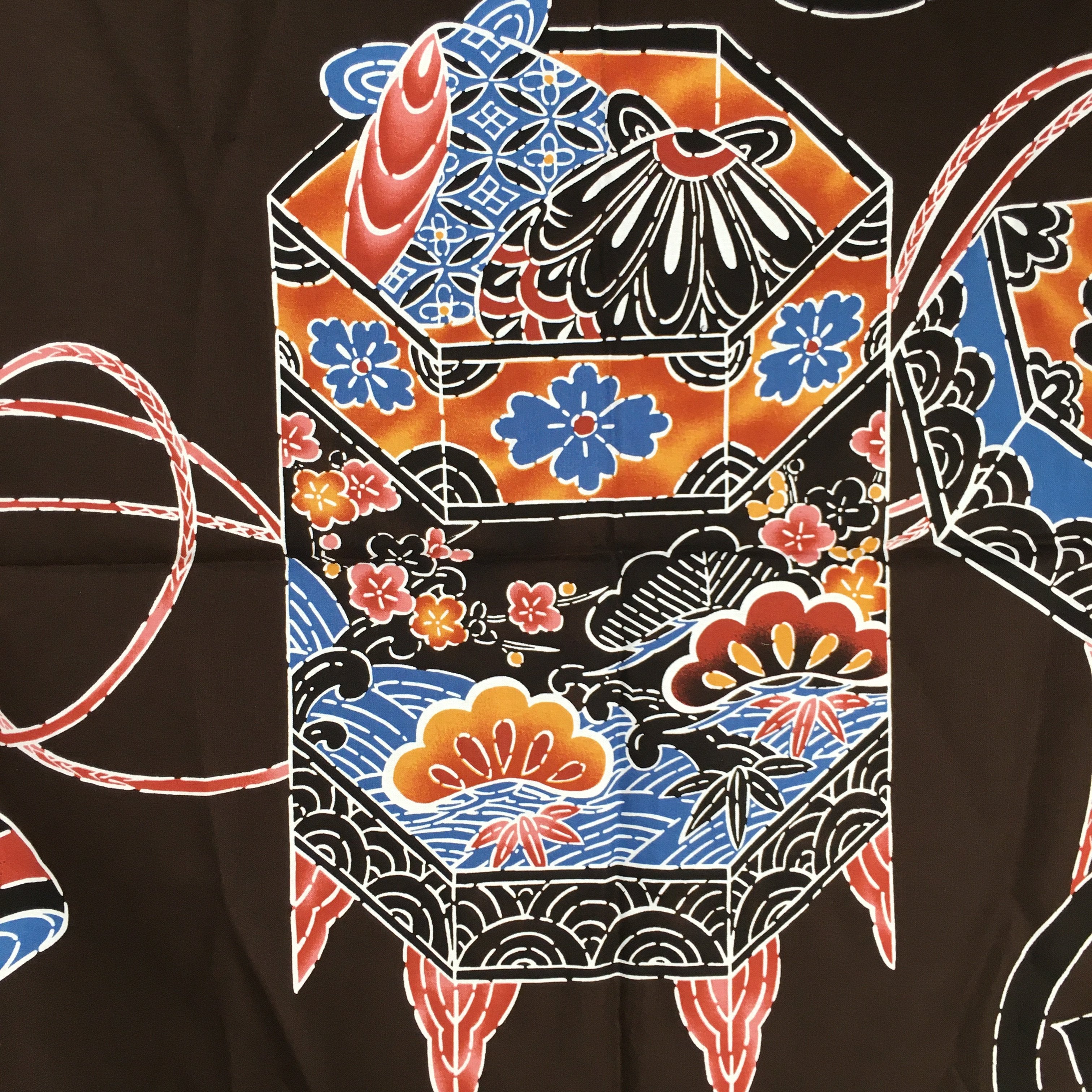 Japanese Wrap Cloth Furoshiki Fabric Cotton Flower Print Brown Blue FU185