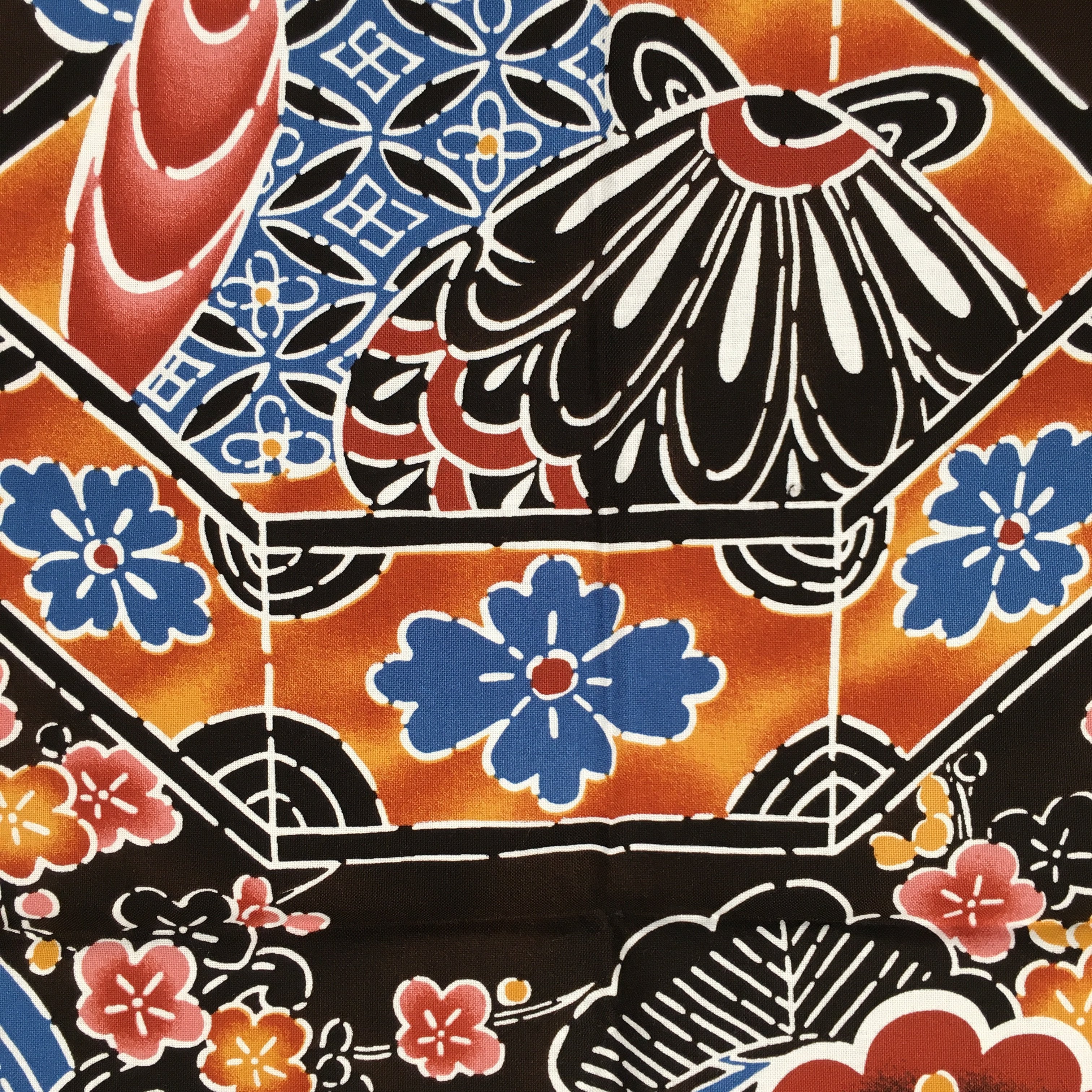 Japanese Wrap Cloth Furoshiki Fabric Cotton Flower Print Brown Blue FU185