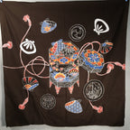 Japanese Wrap Cloth Furoshiki Fabric Cotton Flower Print Brown Blue FU185