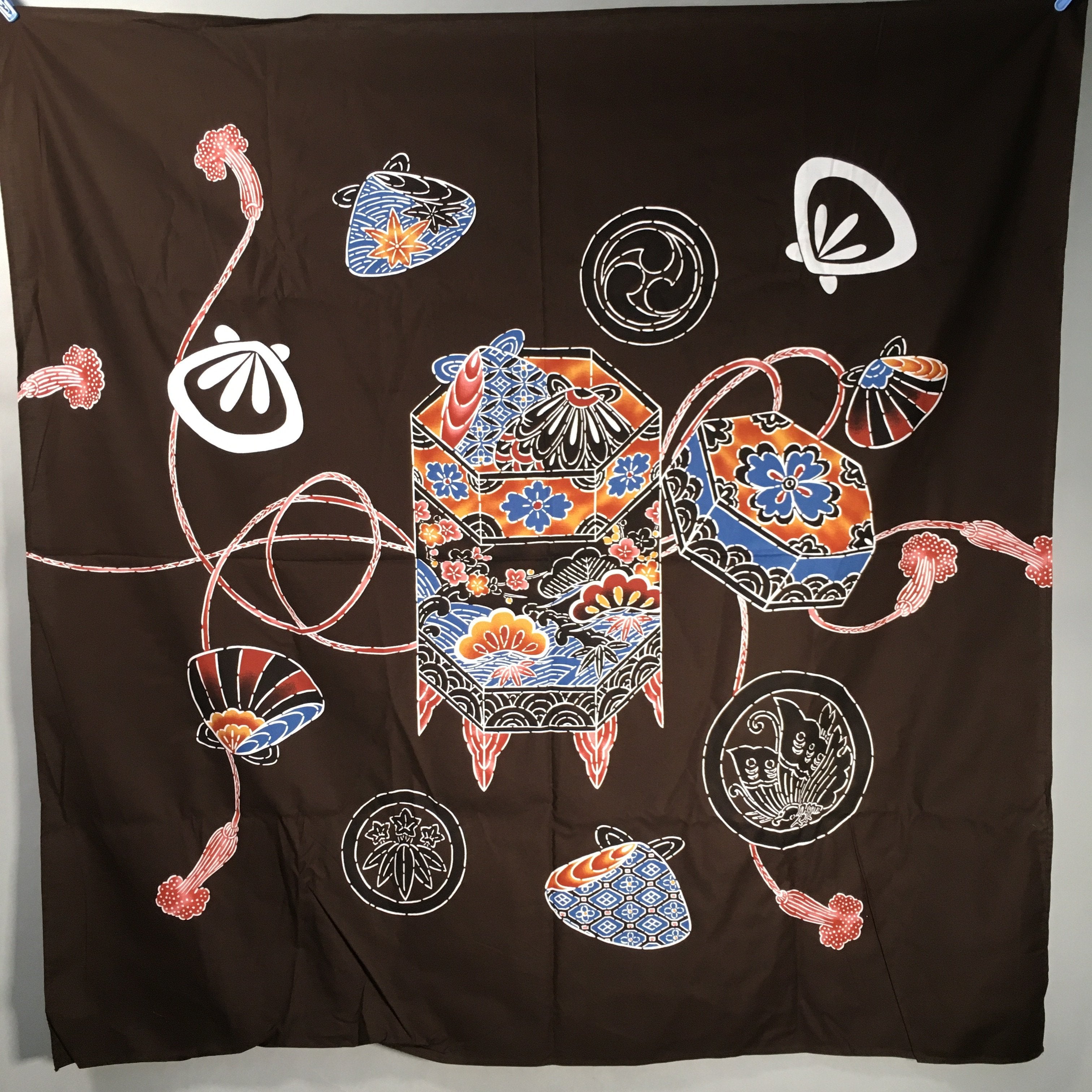 Japanese Wrap Cloth Furoshiki Fabric Cotton Flower Print Brown Blue FU185