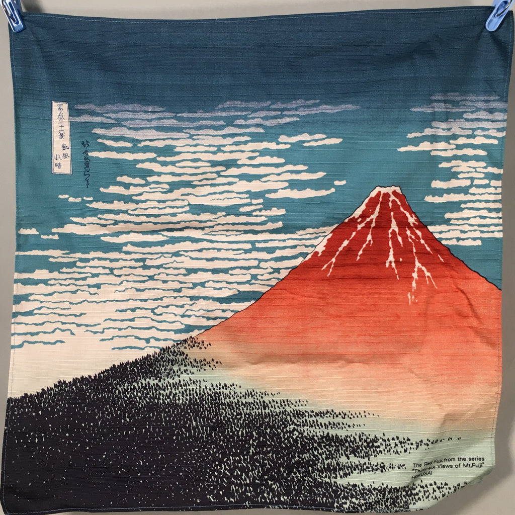 Japanese Wrap Cloth Furoshiki Fabric Cotton Mt Fuji Blue Red FU156
