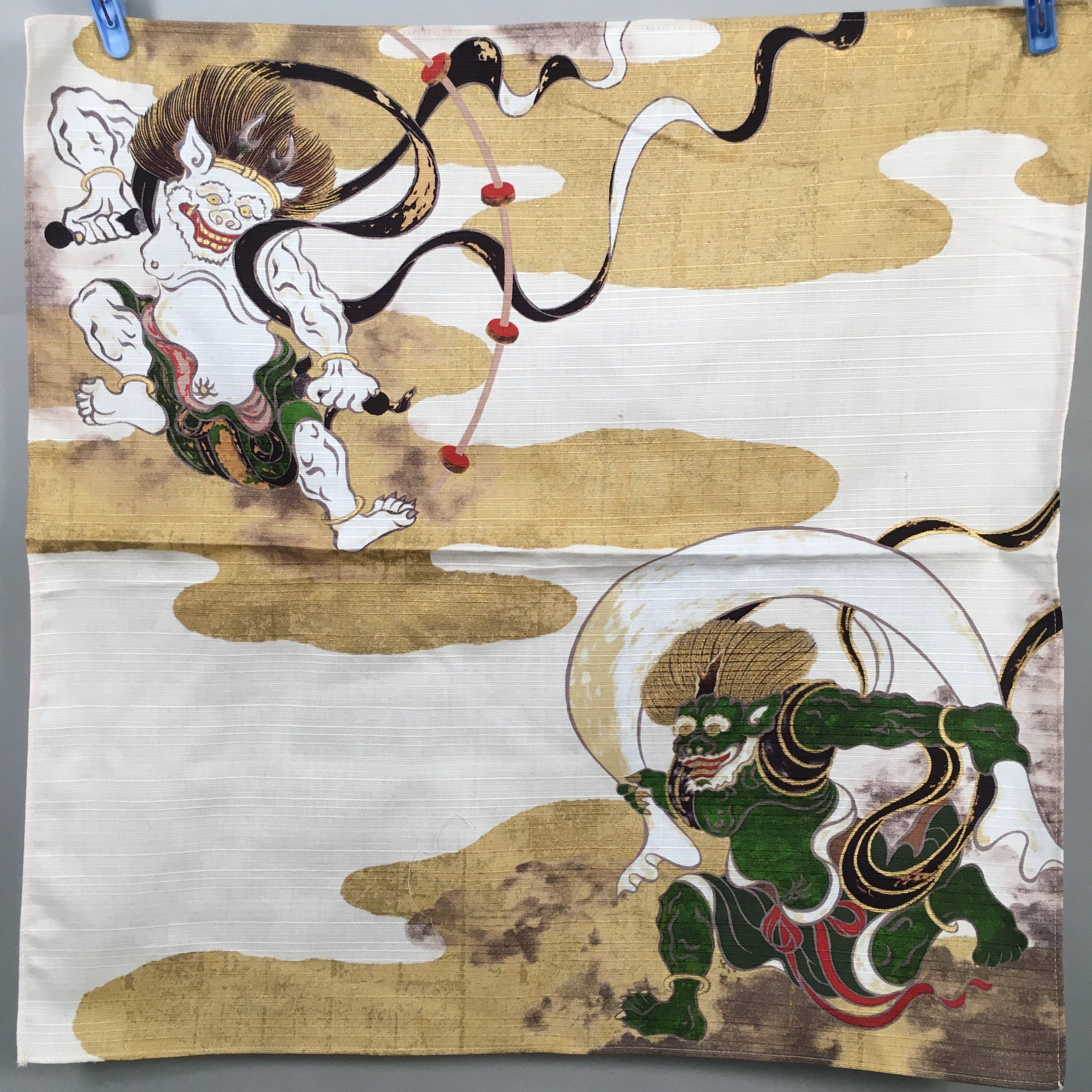 Japanese Wrap Cloth Furoshiki Fabric Textile Cotton Demons Gold Green FU123