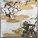 Japanese Wrap Cloth Furoshiki Fabric Textile Cotton Demons Gold Green FU123