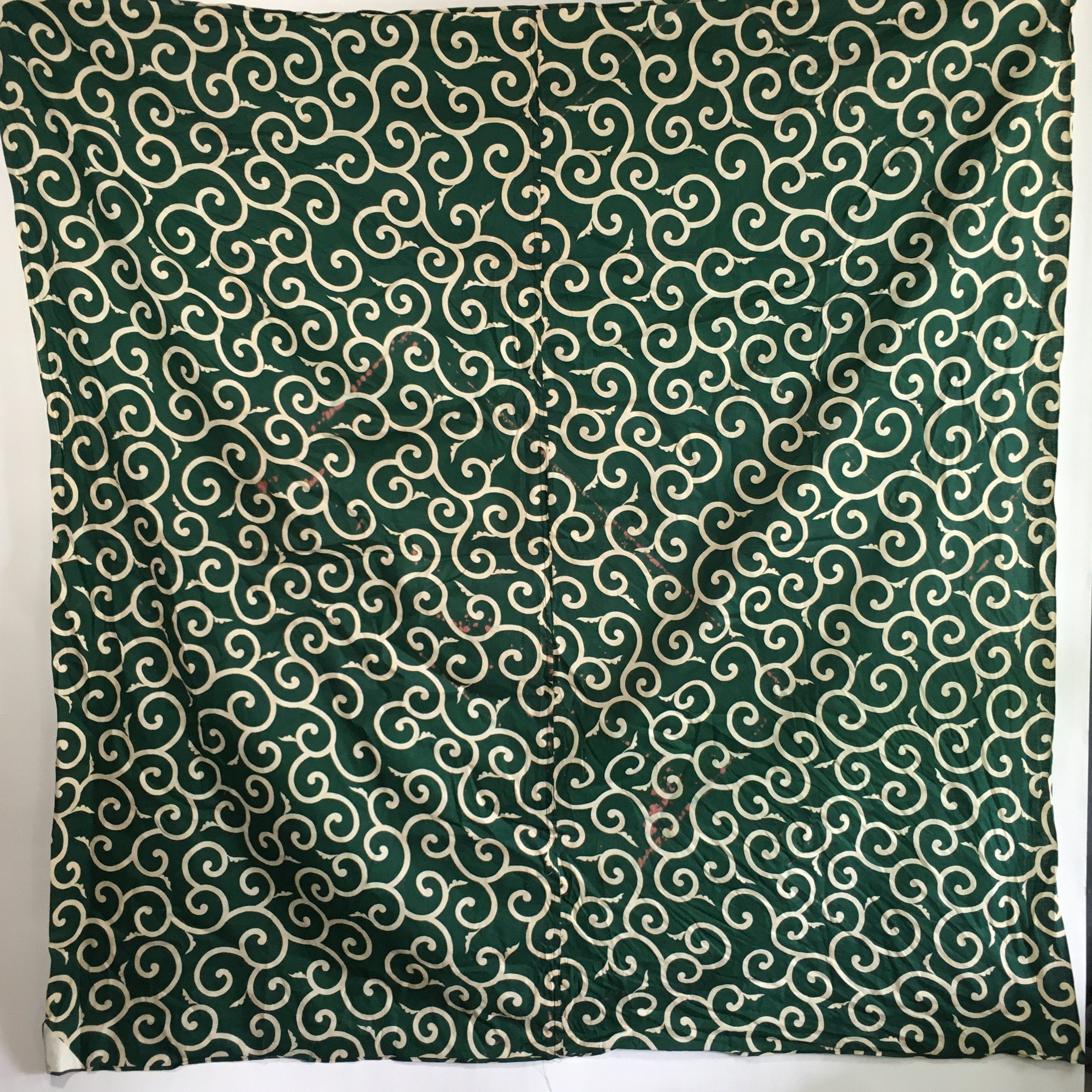 Japanese Wrap Cloth Furoshiki Vtg Fabric Cotton Green Arabesque Pattern FU197