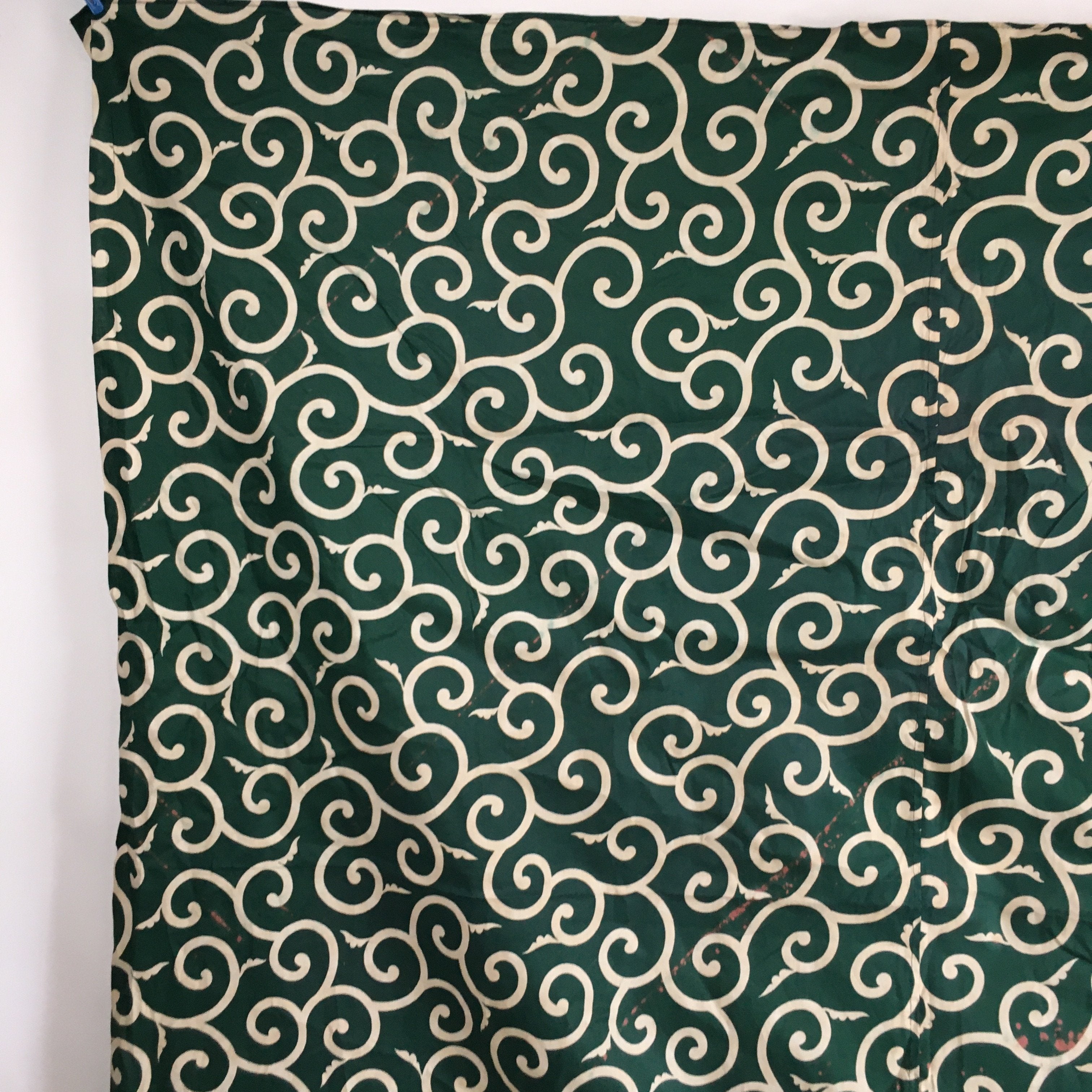 Japanese Wrap Cloth Furoshiki Vtg Fabric Cotton Green Arabesque Pattern FU197