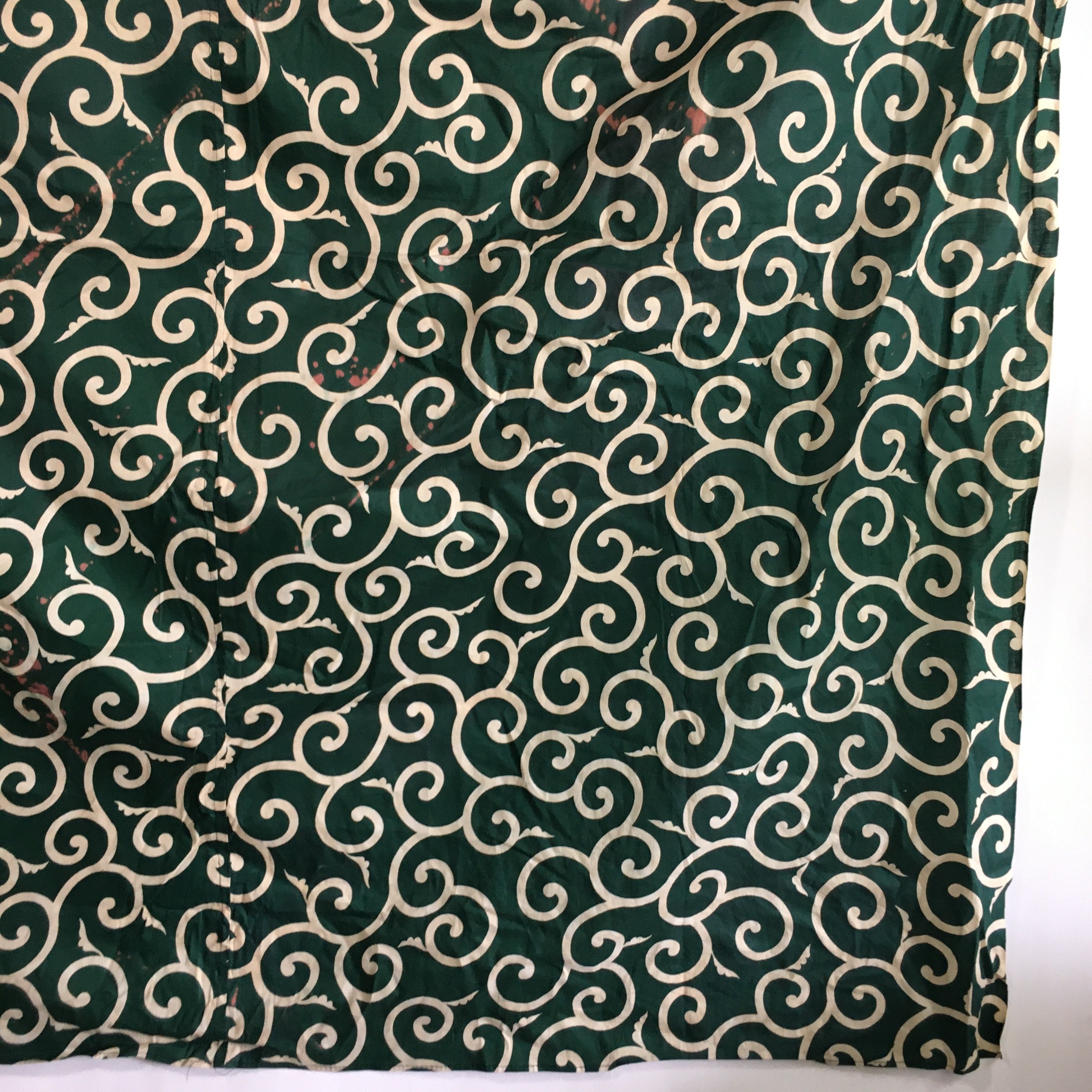 Japanese Wrap Cloth Furoshiki Vtg Fabric Cotton Green Arabesque Pattern FU197