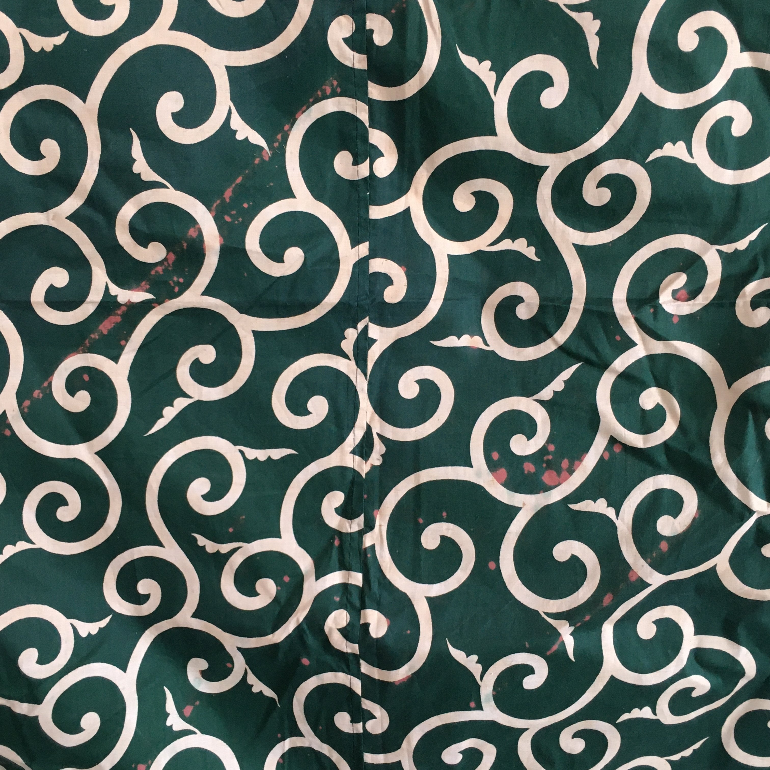 Japanese Wrap Cloth Furoshiki Vtg Fabric Cotton Green Arabesque Pattern FU197