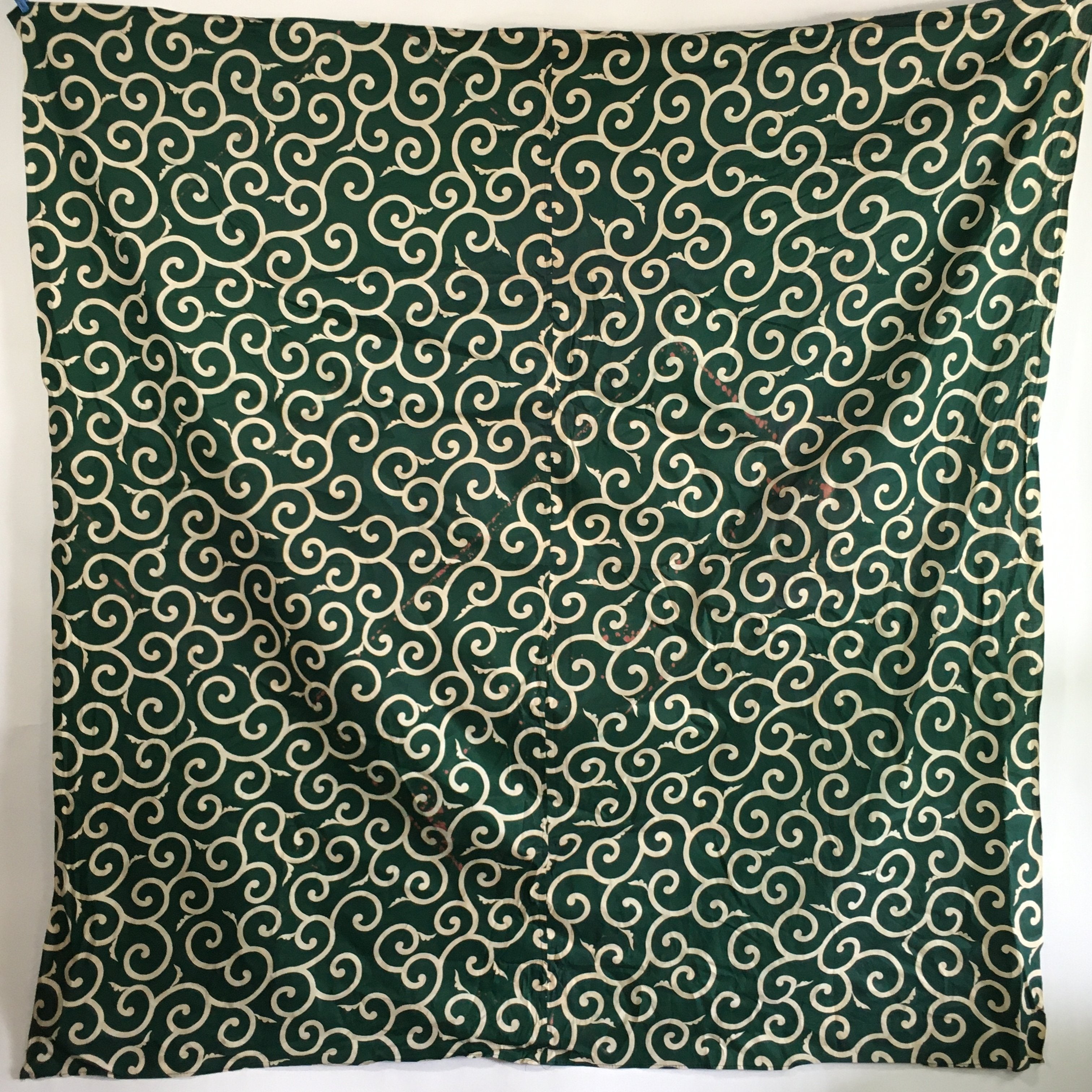 Japanese Wrap Cloth Furoshiki Vtg Fabric Cotton Green Arabesque Pattern FU197