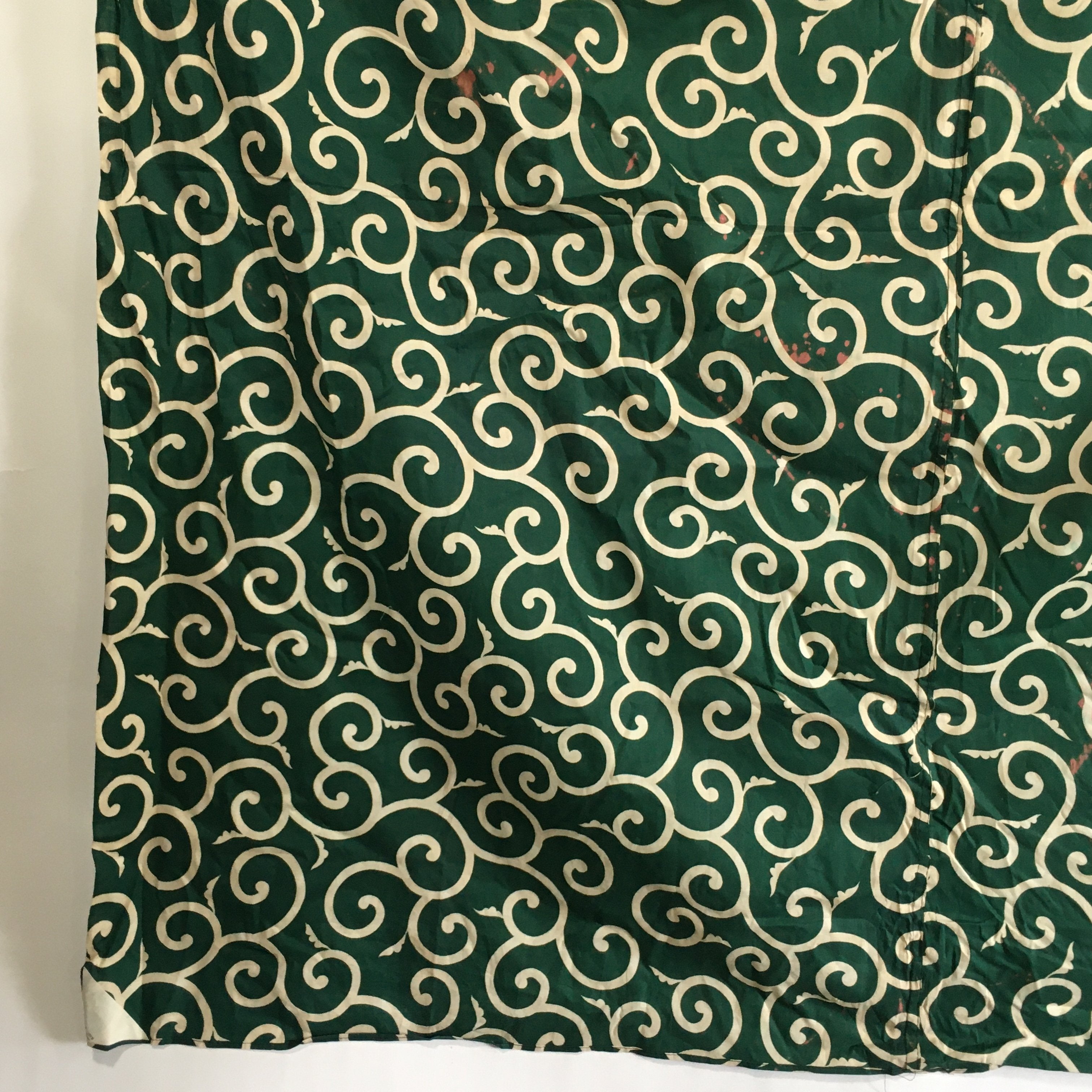 Japanese Wrap Cloth Furoshiki Vtg Fabric Cotton Green Arabesque Pattern FU197