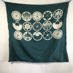 Japanese Wrap Cloth Furoshiki Vtg Fabric Cotton Green Family Crests FU199