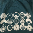 Japanese Wrap Cloth Furoshiki Vtg Fabric Cotton Green Family Crests FU199