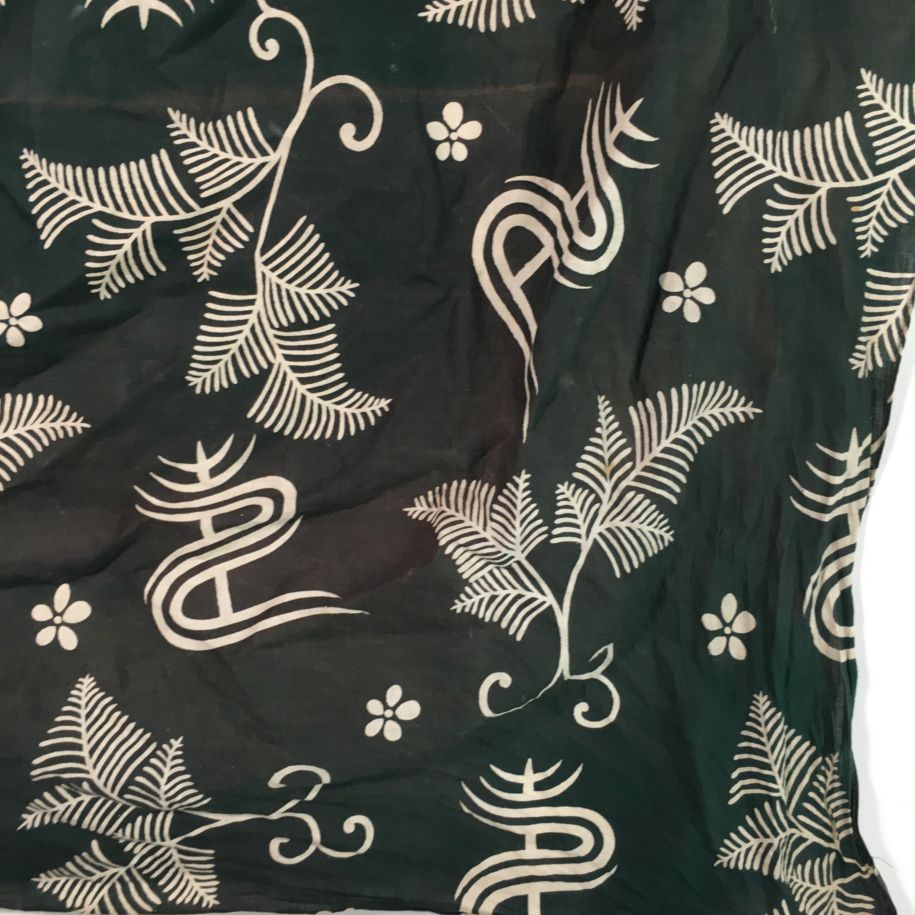 Japanese Wrap Cloth Furoshiki Vtg Fabric Cotton Green Fern Plant Leaves FU195