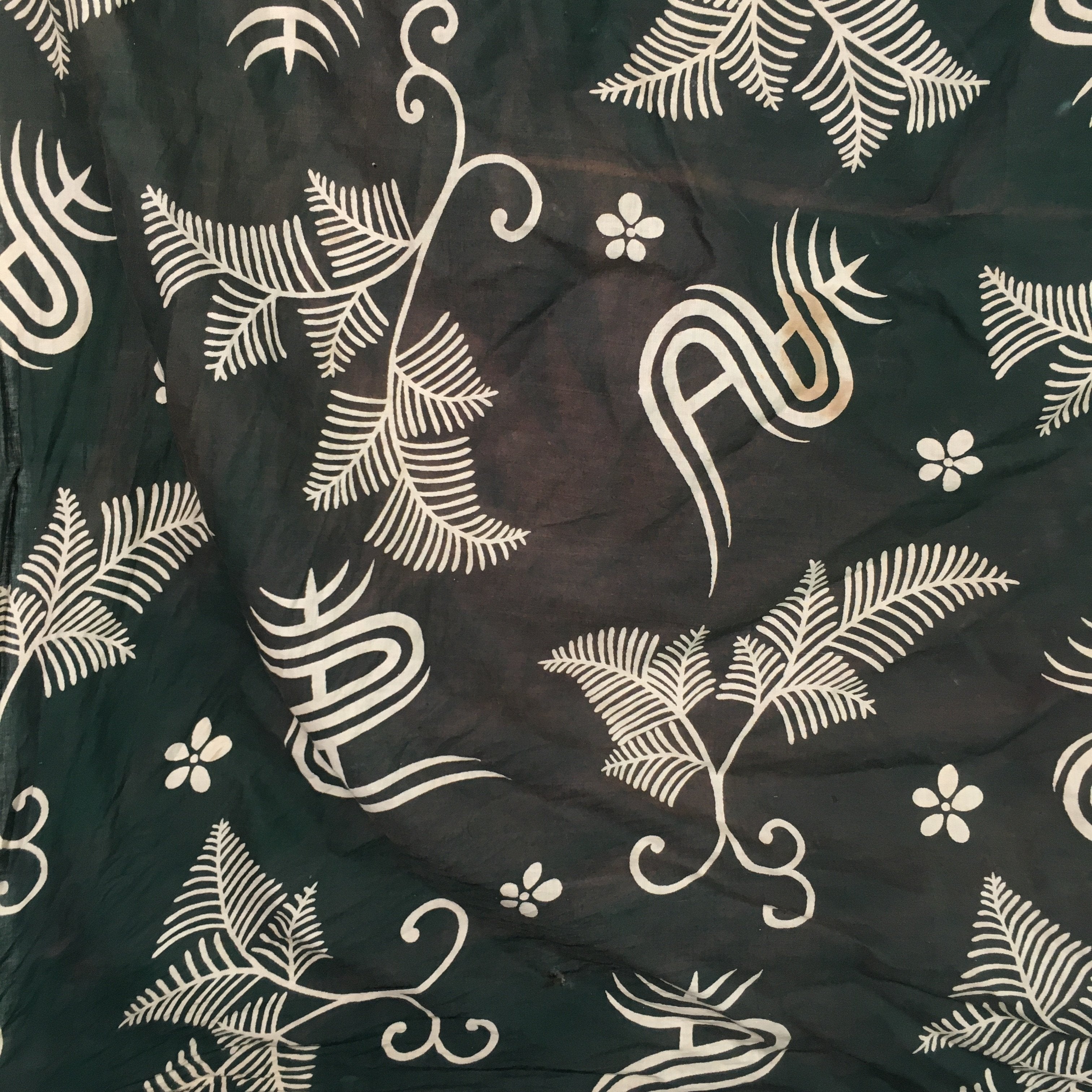 Japanese Wrap Cloth Furoshiki Vtg Fabric Cotton Green Fern Plant Leaves FU195