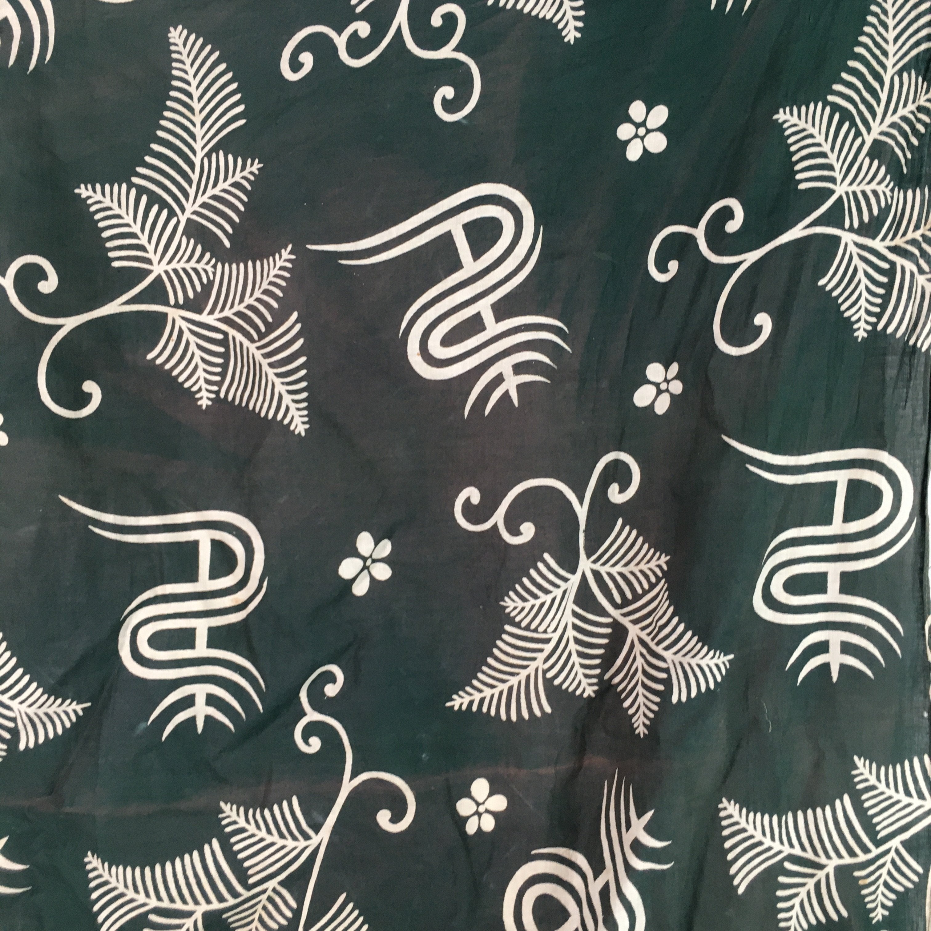 Japanese Wrap Cloth Furoshiki Vtg Fabric Cotton Green Fern Plant Leaves FU195