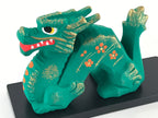 Japanese Zodiac Dragon Statue Vtg Lucky Charm White Plaster Figurine Green PX675