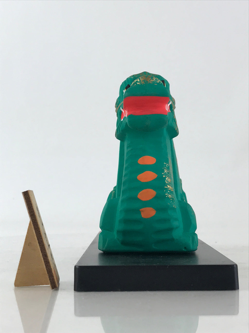 Japanese Zodiac Dragon Statue Vtg Lucky Charm White Plaster Figurine Green PX675