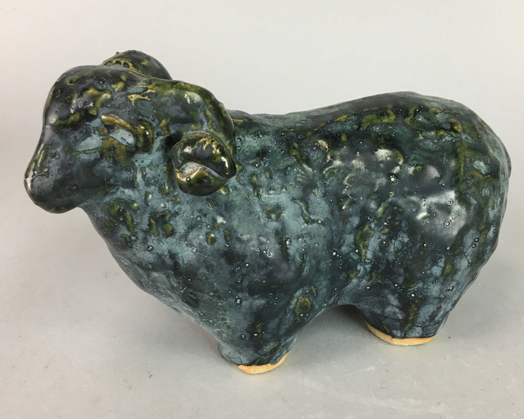 Japanese Zodiac Sheep Statue Green Oriental Vtg Pottery Lucky Charm BD400