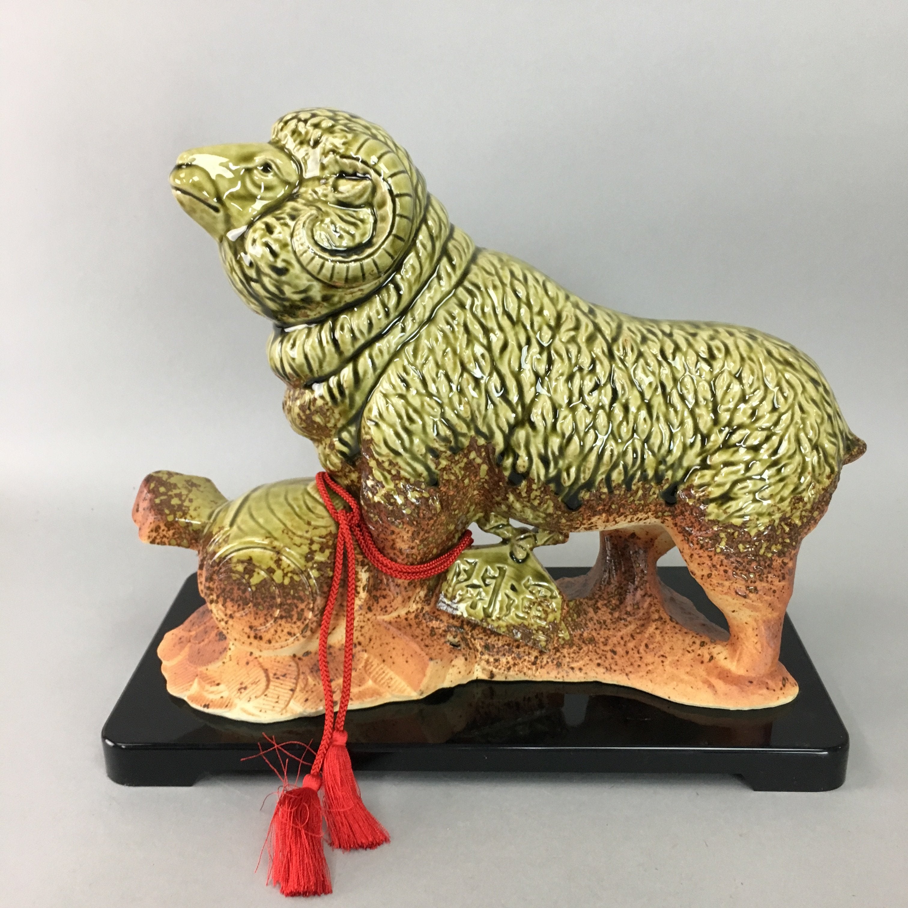Japanese Zodiac Sheep Statue Vtg Shigaraki ware Pottery Ceramic Okimono BD485