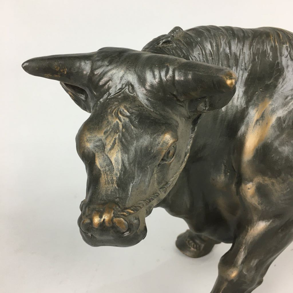 Japanese Zodiac Symbol Metal Cow Vtg Statue Ornament Okimono Ushi BD778