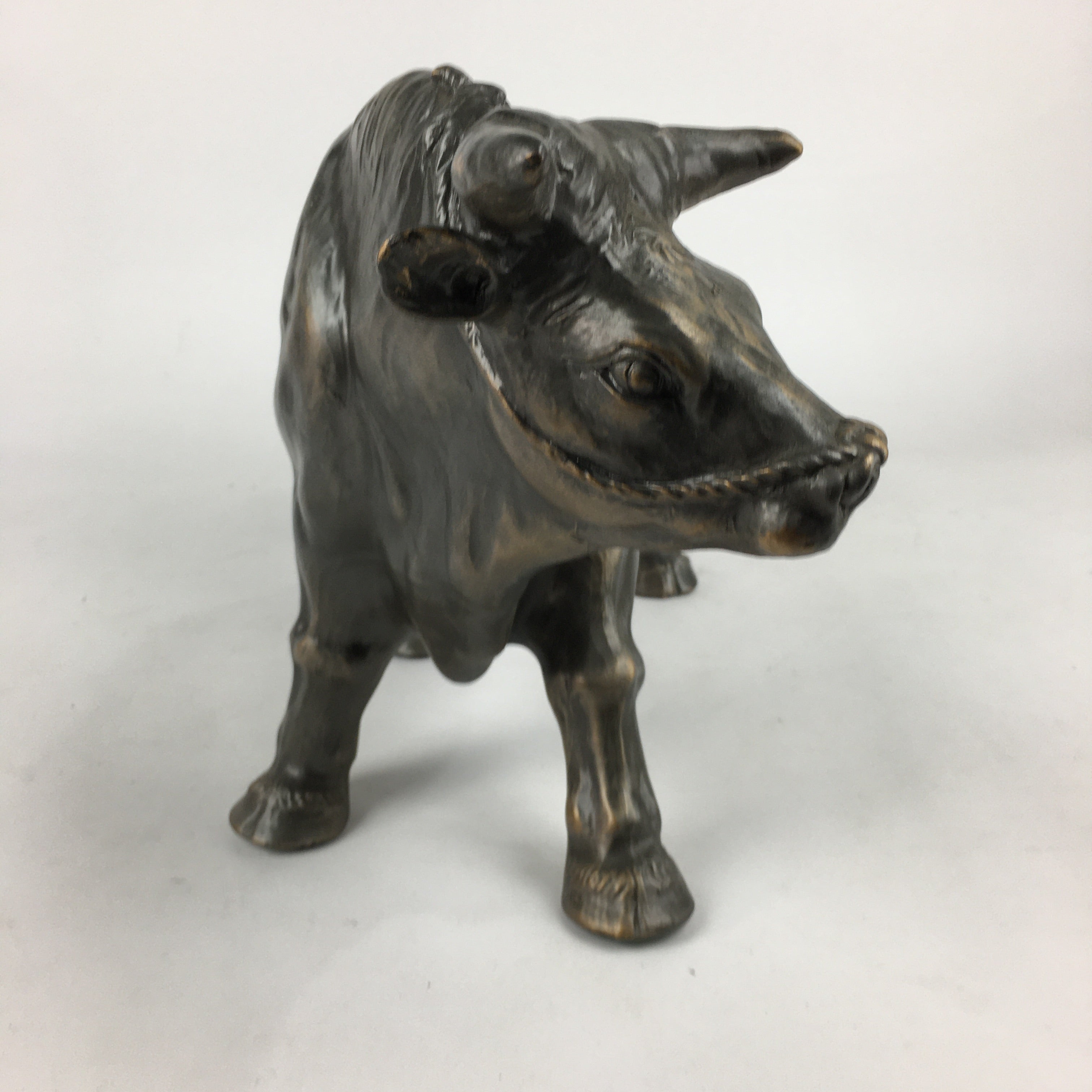 Japanese Zodiac Symbol Metal Cow Vtg Statue Ornament Okimono Ushi BD778