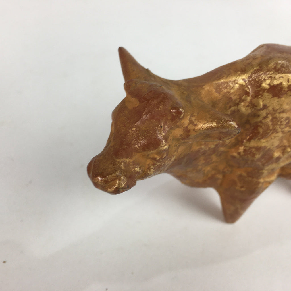 Japanese Zodiac Symbol Metal Gold Cow Vtg Statue Ornament Okimono Ushi BD650