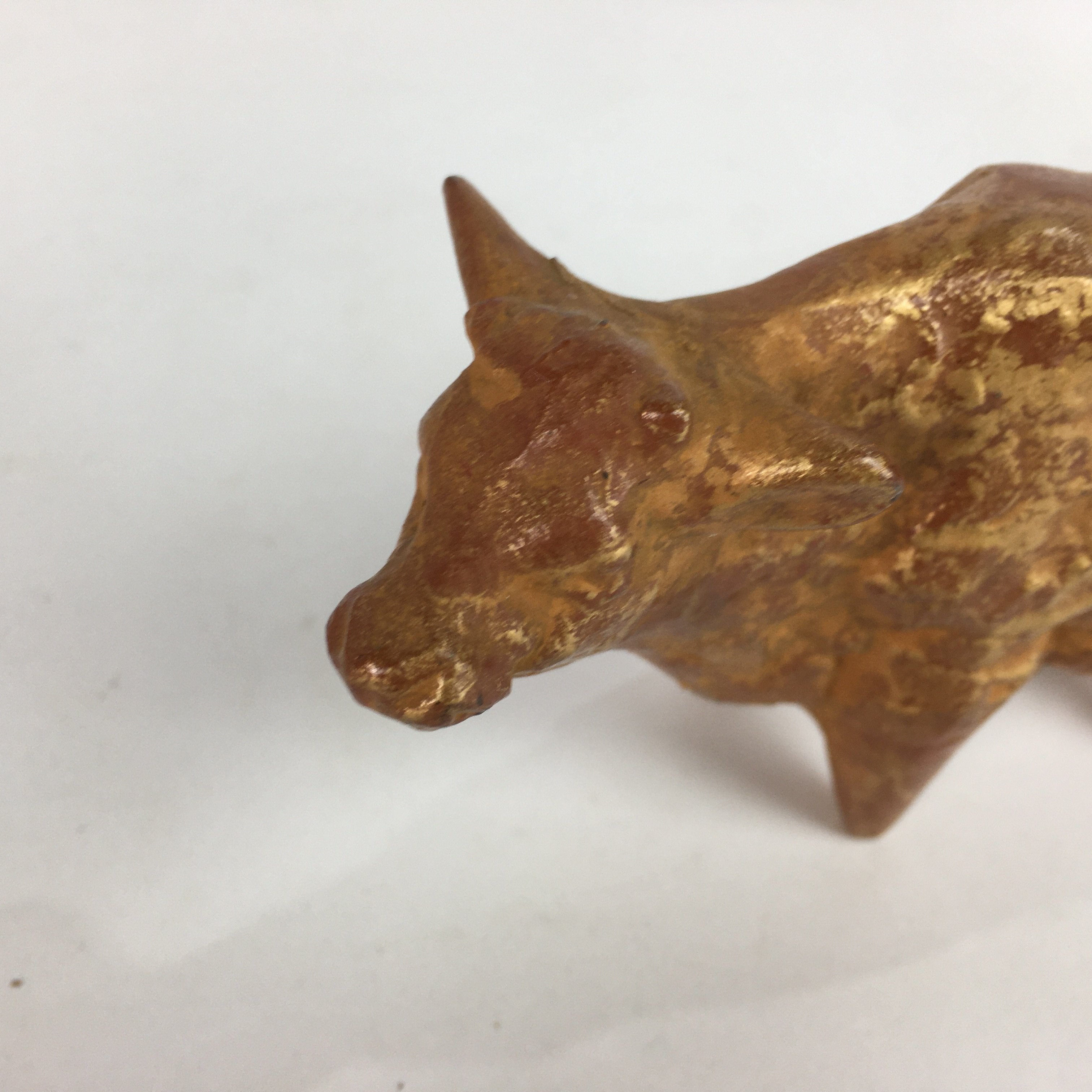 Japanese Zodiac Symbol Metal Gold Cow Vtg Statue Ornament Okimono Ushi BD650