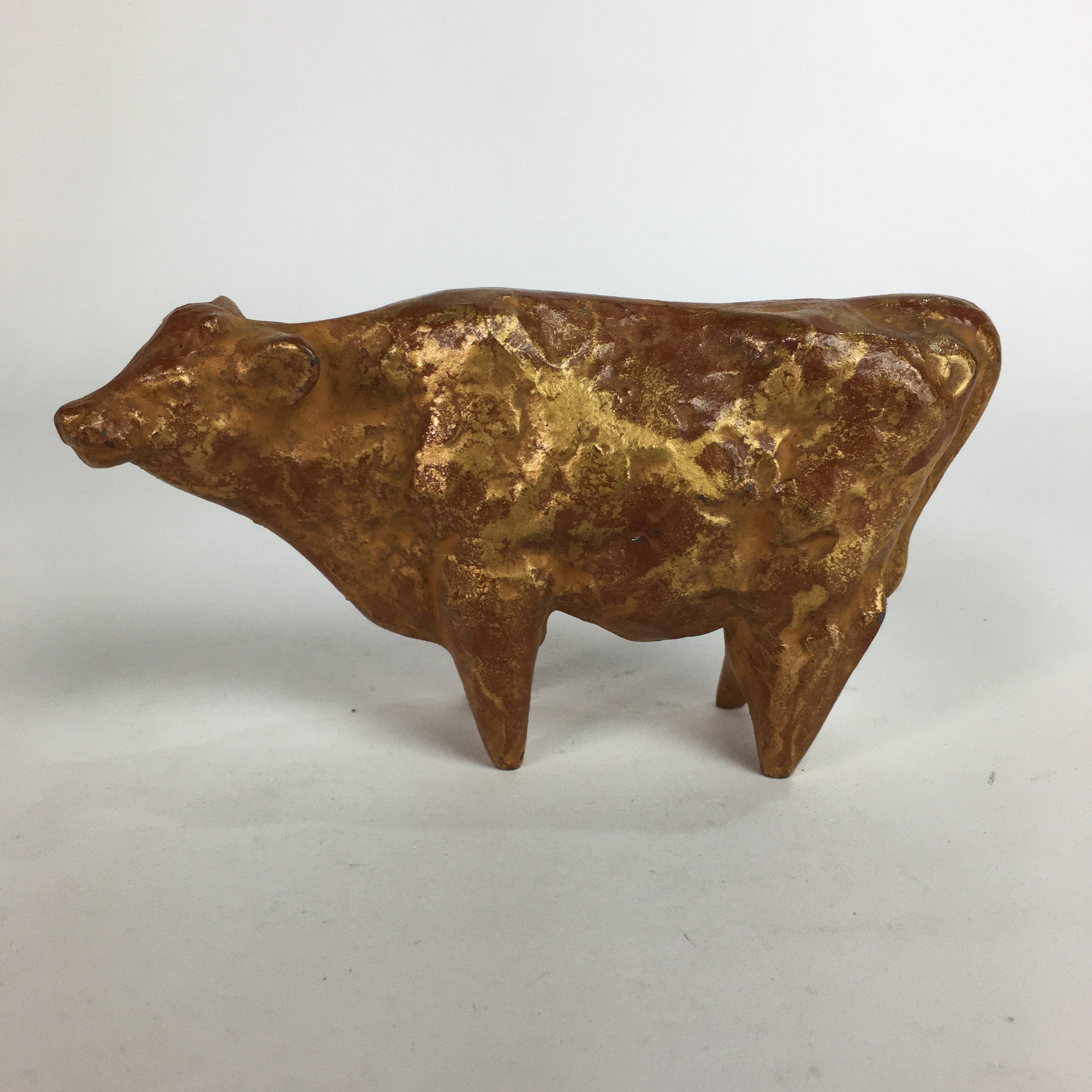 Japanese Zodiac Symbol Metal Gold Cow Vtg Statue Ornament Okimono Ushi BD650