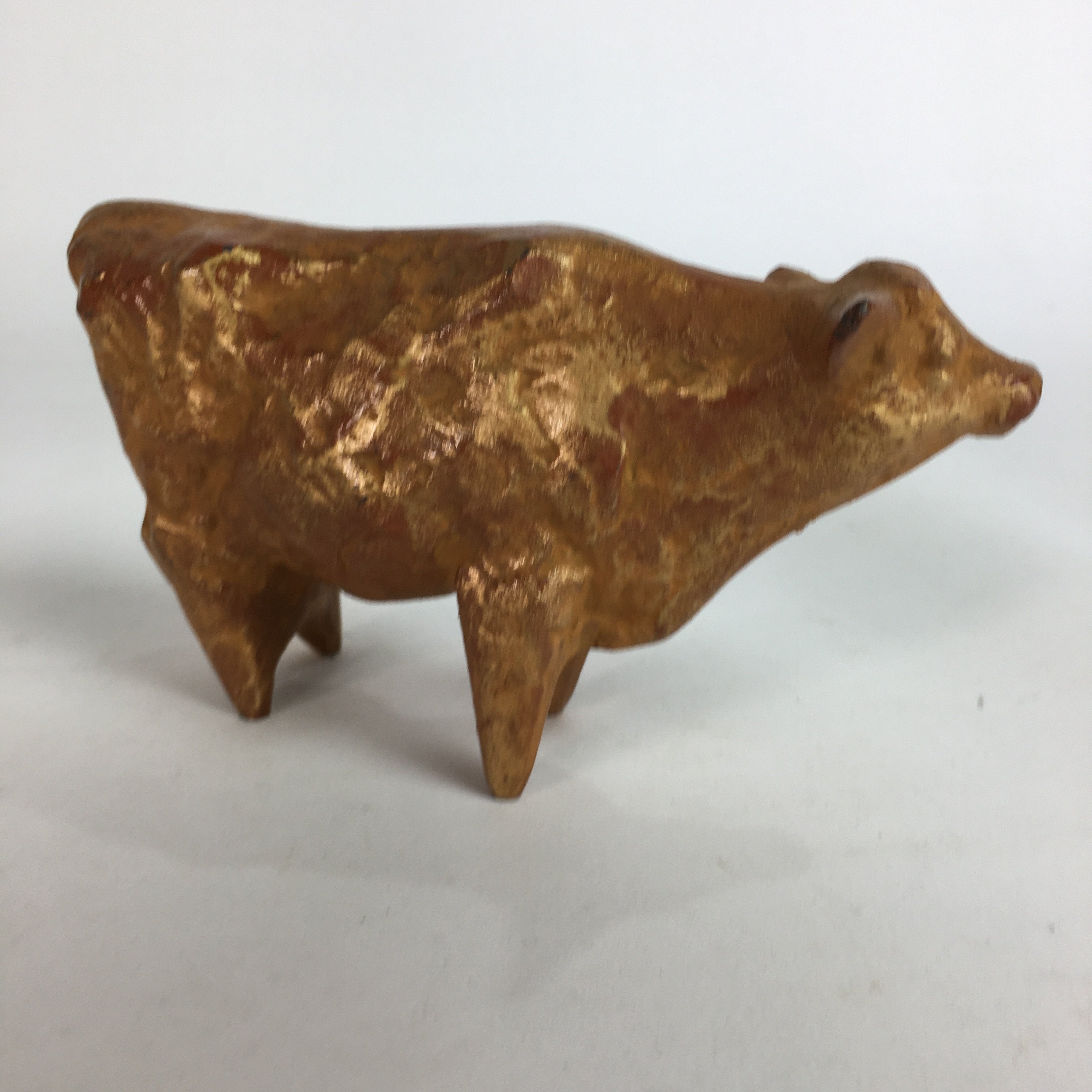 Japanese Zodiac Symbol Metal Gold Cow Vtg Statue Ornament Okimono Ushi BD650