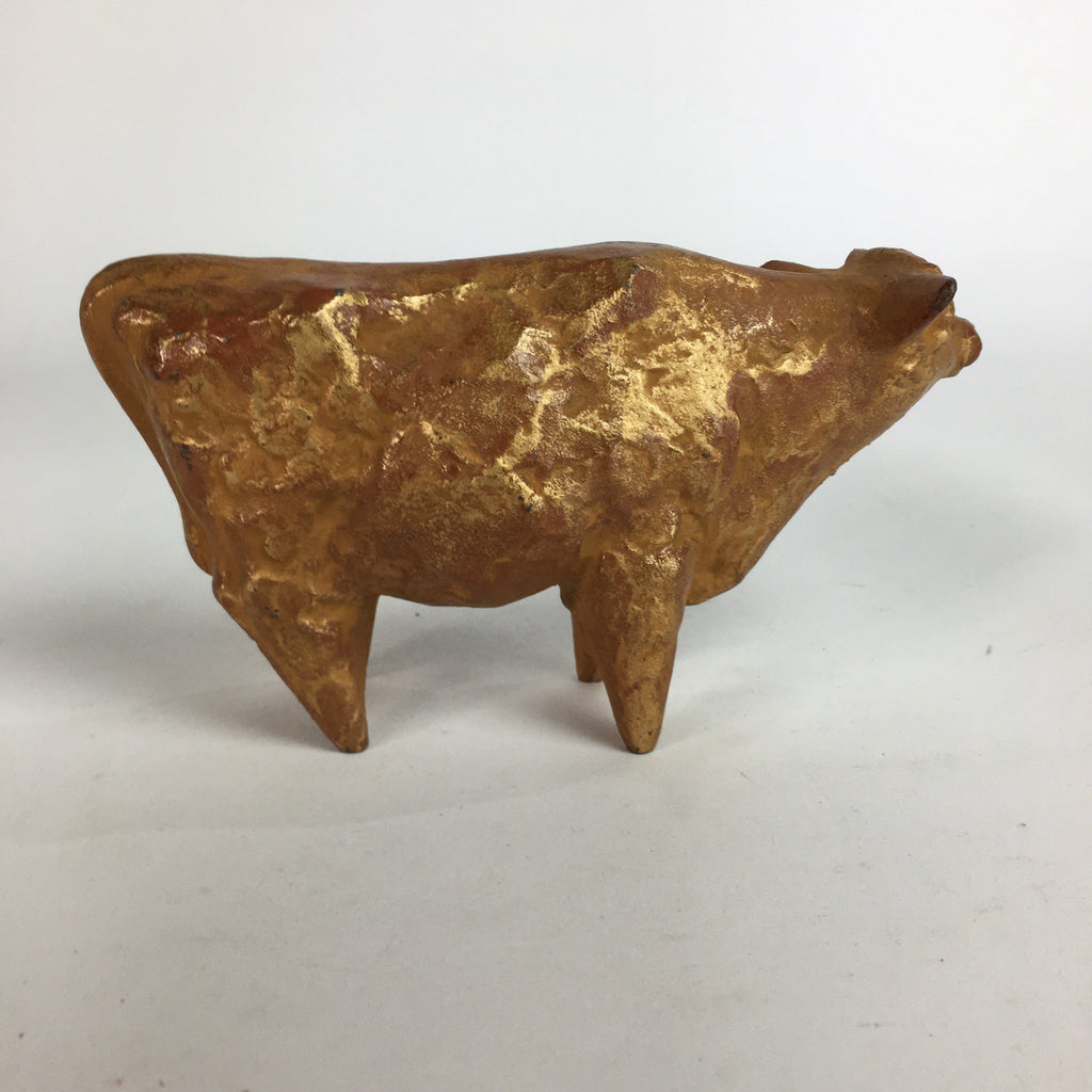 Japanese Zodiac Symbol Metal Gold Cow Vtg Statue Ornament Okimono Ushi BD650