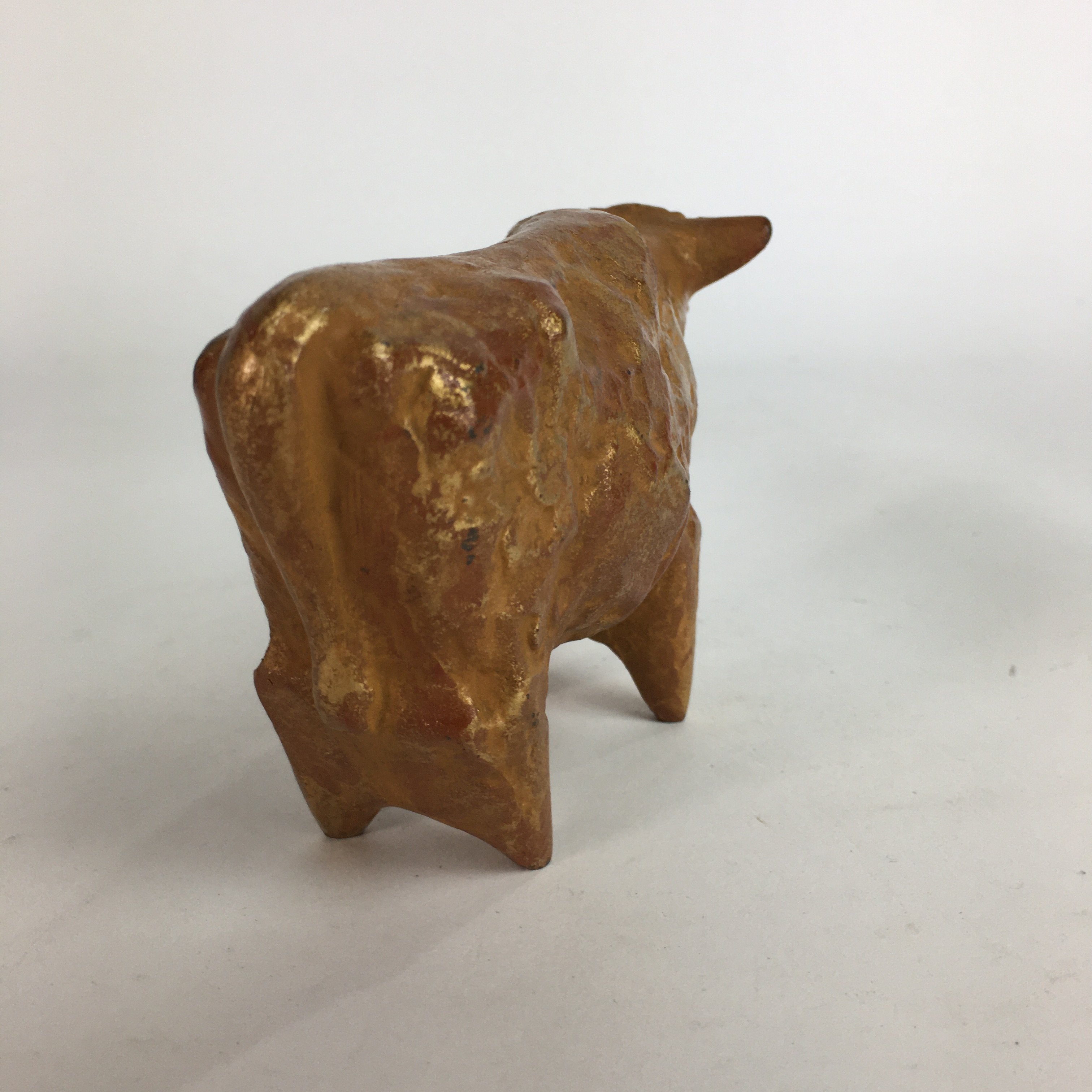 Japanese Zodiac Symbol Metal Gold Cow Vtg Statue Ornament Okimono Ushi BD650